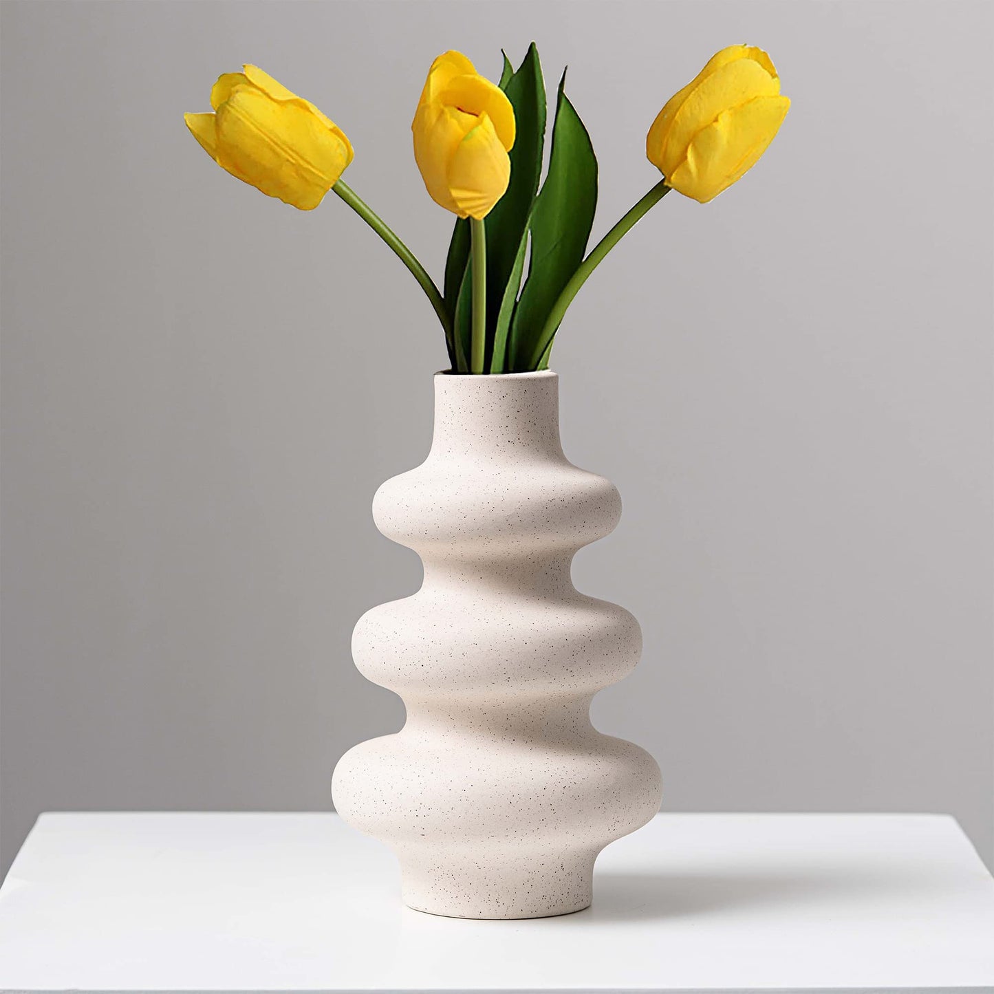 Steviieden Ceramic Vases Set 2, Modern Home Decor,Off White Round Vases,Modern Dried Flower Vases, Boho Home Decor for Centerpieces Wedding Dinner Table Party Living Room Office Bedroom