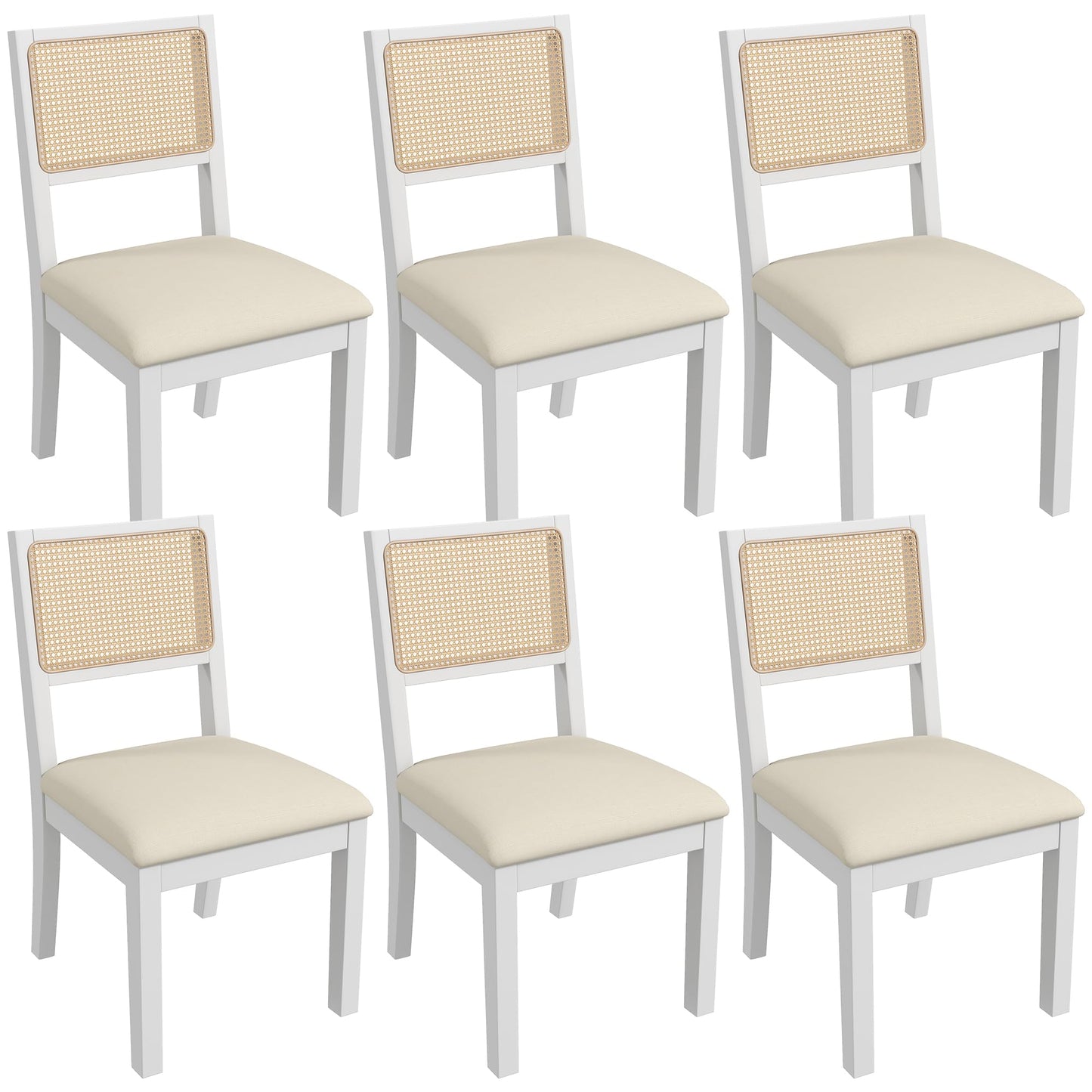 Westice Rattan Dining Chairs Set of 4, Farmhouse Natural Dining Room Chairs with Upholstered Cushion, Wood Armless Chairs for Kitchen/Restaurant