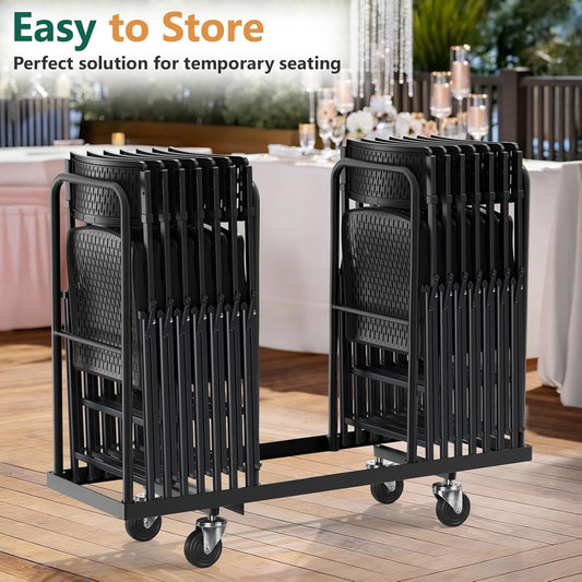 Black Folding Chairs 4-Pack, Breathable Plastic for Card Tables & Indoor Outdoor, Easy-Clean & Supports 400 Lbs