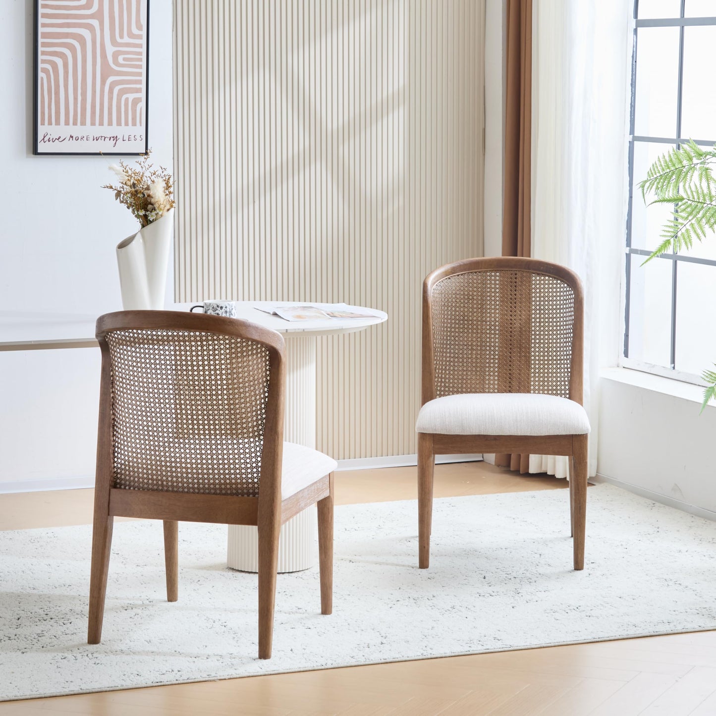 Christopher Knight Home Lilia Dining Chairs Set of 2, Modern Dining Chair with Fabric Upholstery, Rubberwood Frame Kitchen Chairs with Cane Webbing, Extra Seat for Dining Room, Beige + Natural