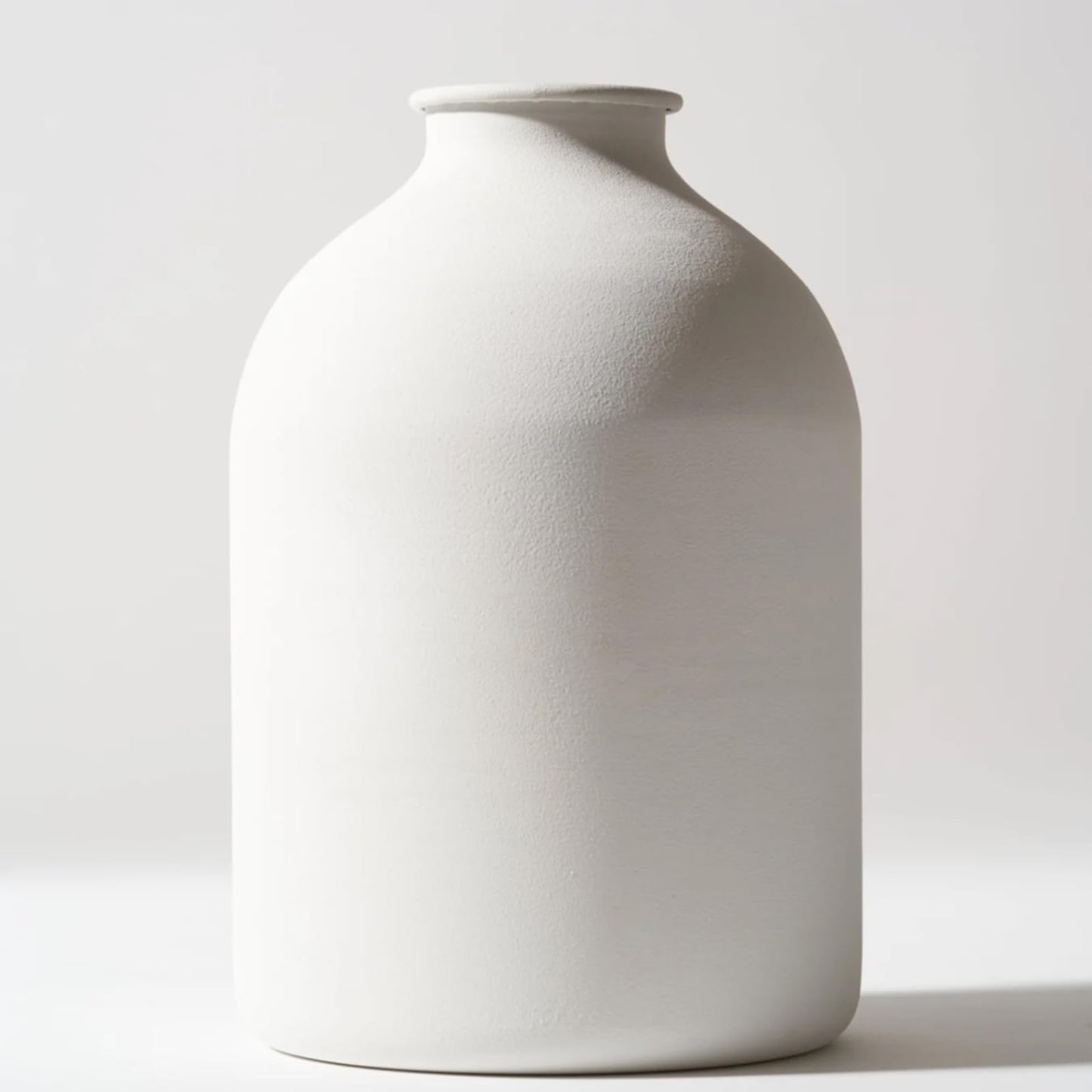 Large White Vase, Big Iron Vase for Long Stem Flowers, White Arlo Matte Finish for Modern Minimalist Table Decor, Japandi Home Decor