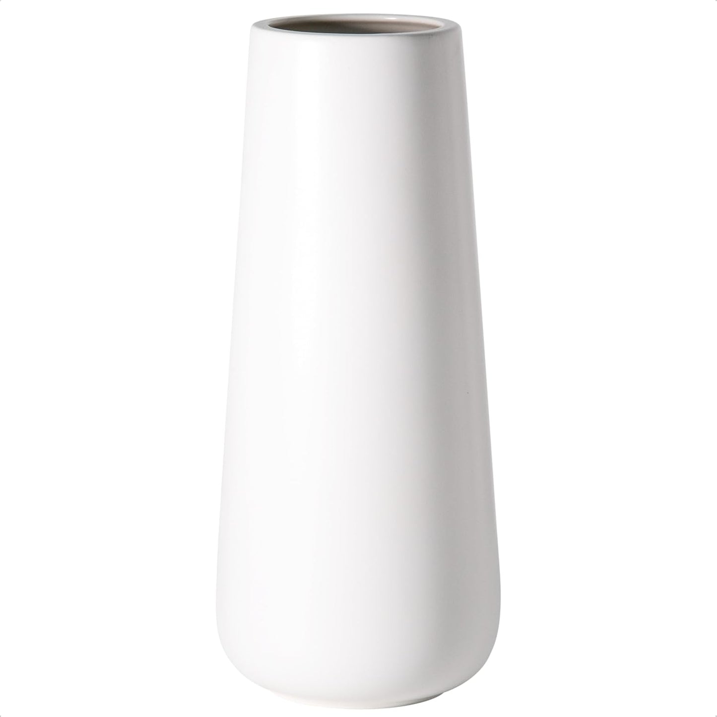D'vine Dev 11 Inch Ceramic Flower Vase Matte Finishing, Minimalist Design for Home Décor, Bedroom, Living Room, Centerpieces, Office, White, VS-XH-D-2