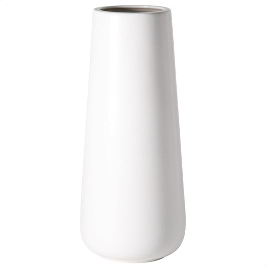 D'vine Dev 11 Inch Ceramic Flower Vase Matte Finishing, Minimalist Design for Home Décor, Bedroom, Living Room, Centerpieces, Office, White, VS-XH-D-2