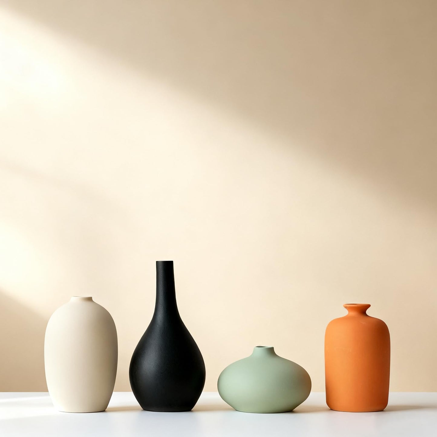 Ceramic Vase Set of 4 for Modern Home Decor Minimalist Bohemian,Round Matte Vases for Dried Flowers&Pampas Grass Ceramic Decoration for Office,Shelf,Living Room,Bedroom,Entryway Decor