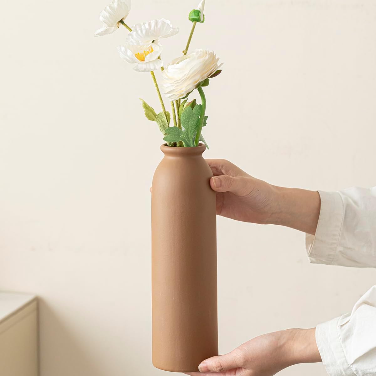 10.4" White Nordic Boho Ceramic Vase Set of 3 for Farmhouse Home Decor
