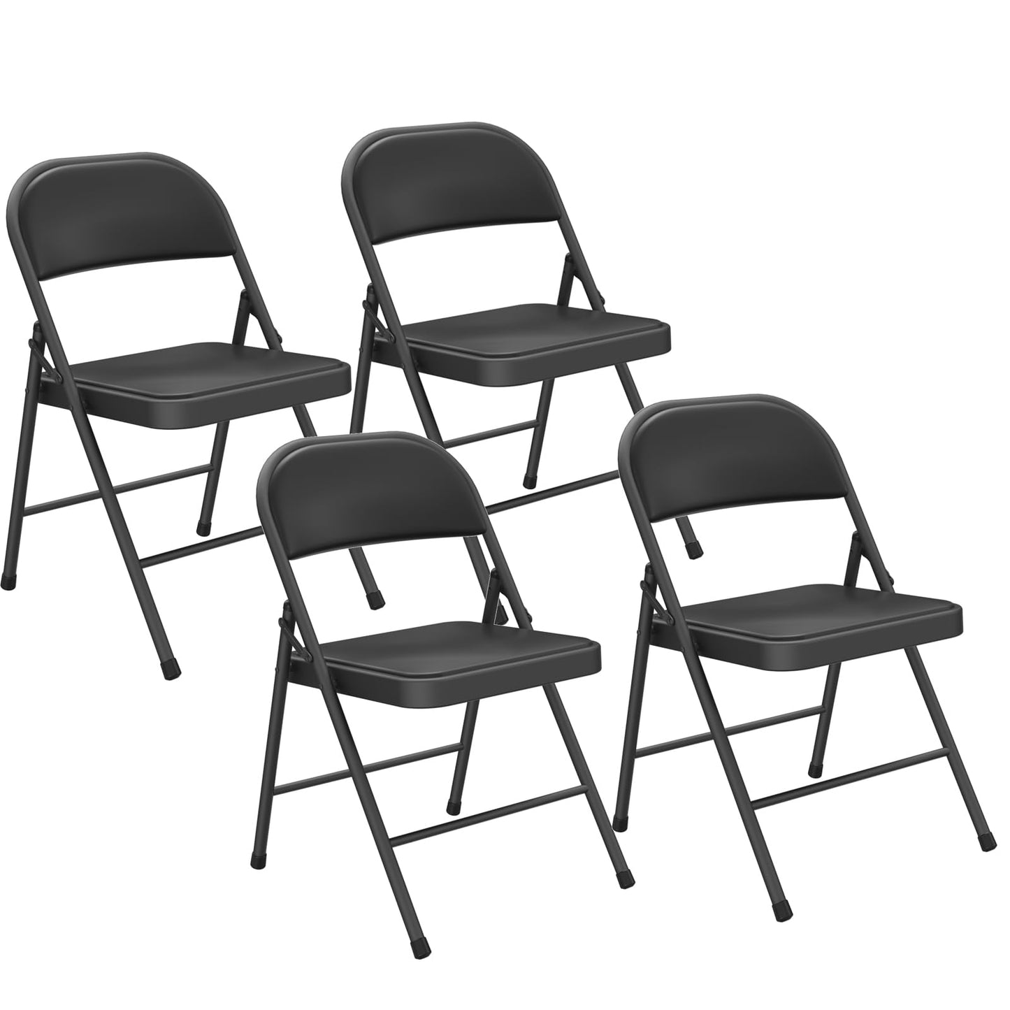 Black Folding Chairs 4-Pack, Breathable Plastic for Card Tables & Indoor Outdoor, Easy-Clean & Supports 400 Lbs