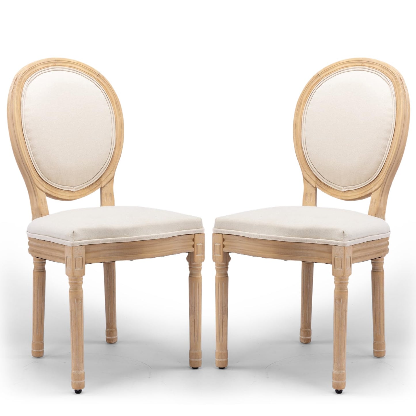 Rattan Dining Chairs Set of 4, French Country Cane Back Upholstered Kitchen Chairs, Solid Wood Farmhouse Side Chairs, Beige