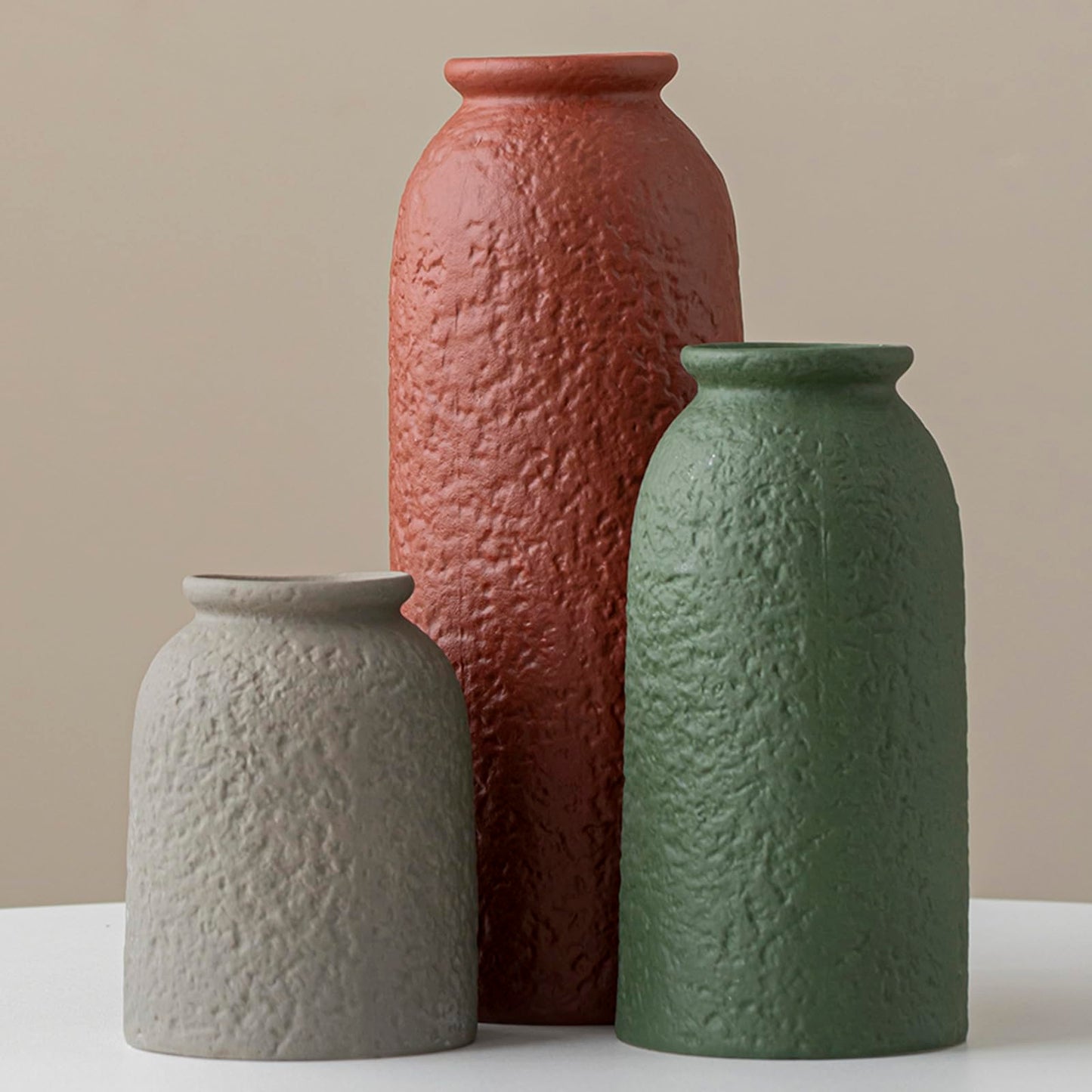 10.4" White Nordic Boho Ceramic Vase Set of 3 for Farmhouse Home Decor