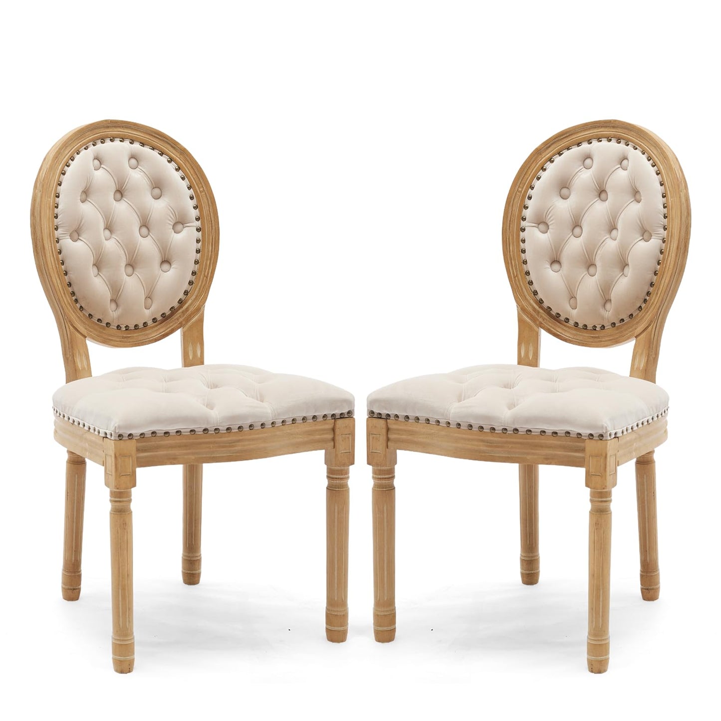 Rattan Dining Chairs Set of 4, French Country Cane Back Upholstered Kitchen Chairs, Solid Wood Farmhouse Side Chairs, Beige