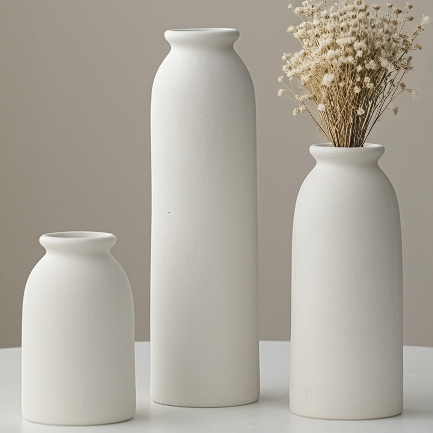 10.4" White Nordic Boho Ceramic Vase Set of 3 for Farmhouse Home Decor