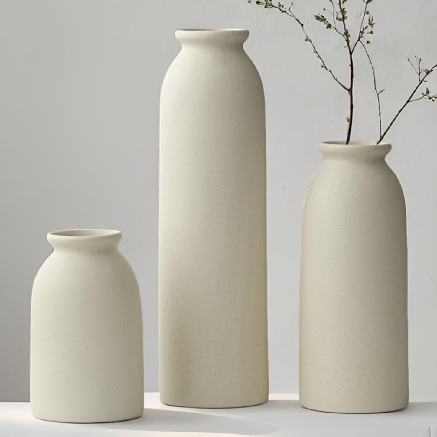 10.4" White Nordic Boho Ceramic Vase Set of 3 for Farmhouse Home Decor