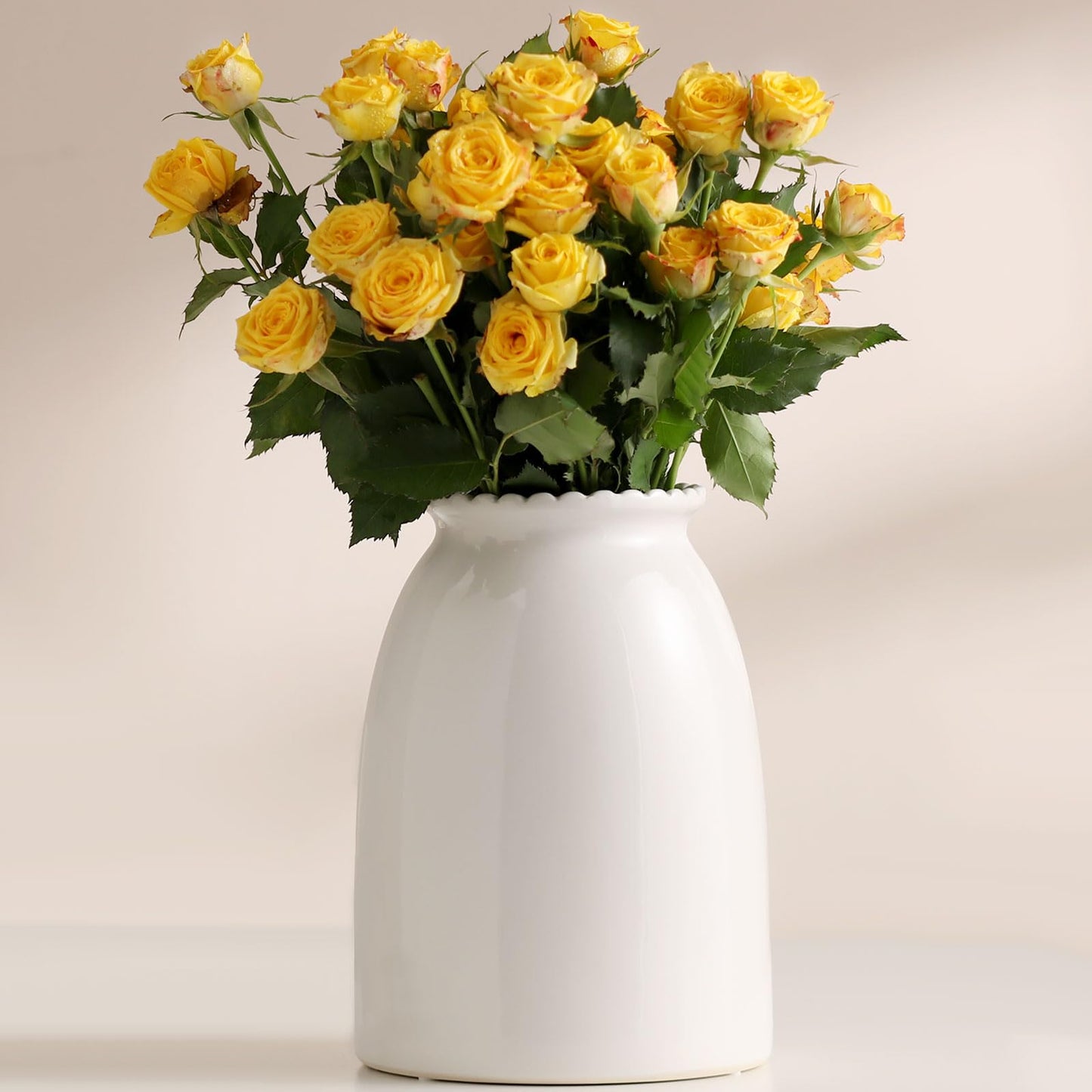 hjn White Flower Vase- Ceramic Vase for Decor, White vase for Flowers, Modern Vases for Living Room/Home Decor Accents/Entryway/Mantel/Bookshel