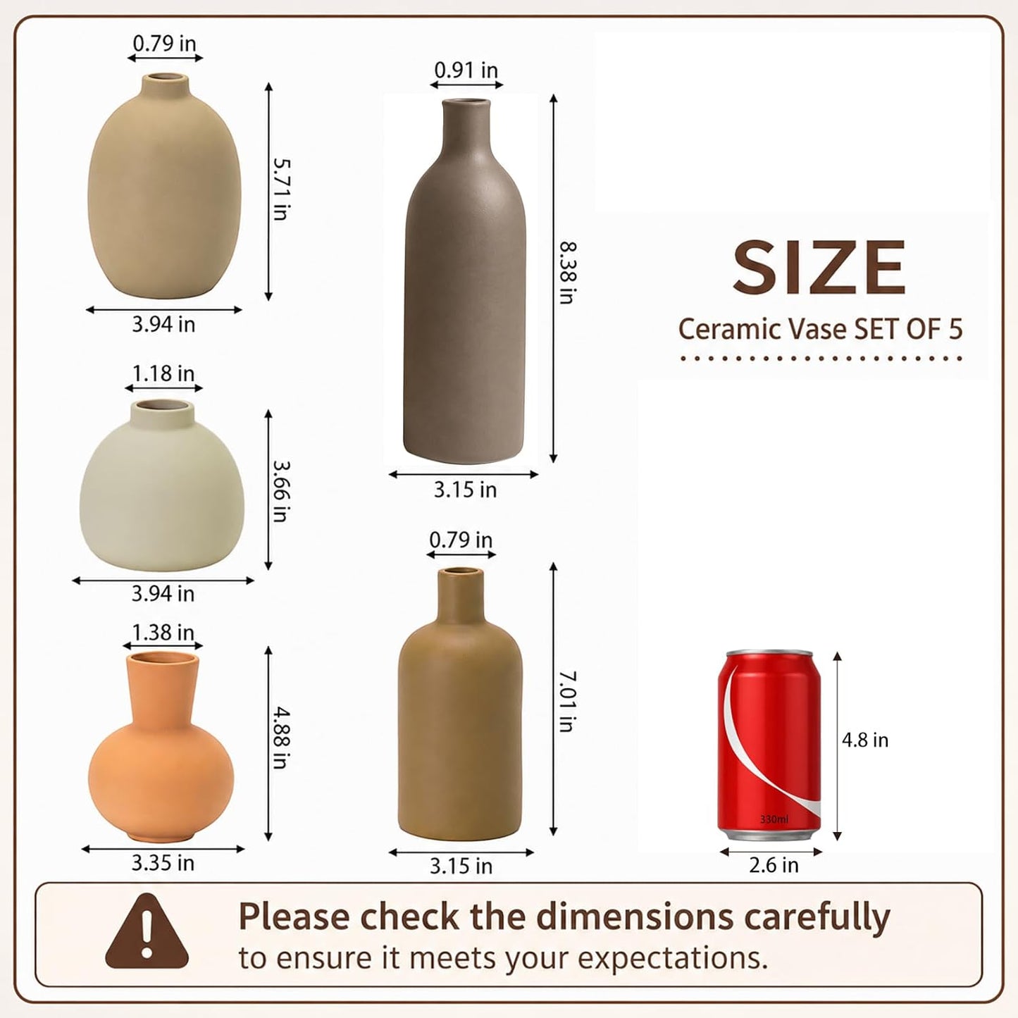 Neutral Ceramic Vase Set – 5 Matte Earth-Tone Vases for Japandi, Scandinavian, or Minimalist Home Decor, Table, Entryway, Shelf & Mantel Styling