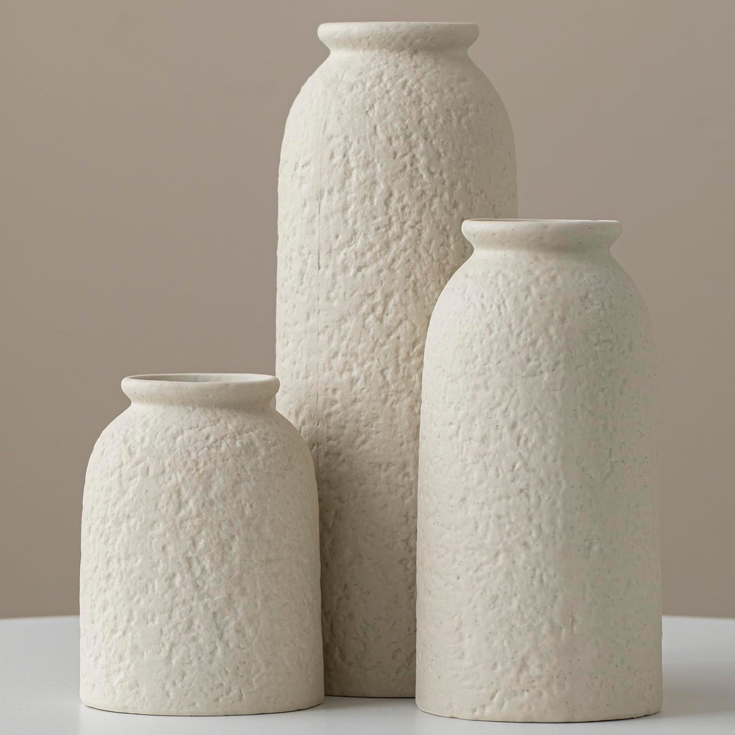 10.4" White Nordic Boho Ceramic Vase Set of 3 for Farmhouse Home Decor
