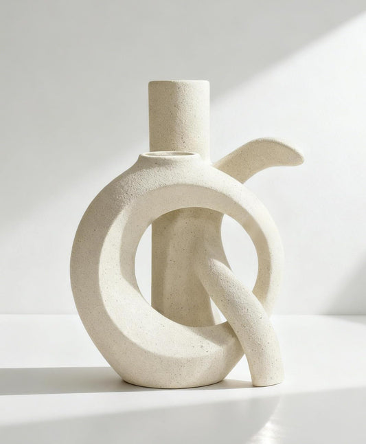 Ceramic Vase Set of 2, OK Shape, Modern Nordic Boho Home Decor - Matte Minimalist Decorative Vases for Living Room, Shelf, Wedding Centerpiece, Table Decor (Cream White)