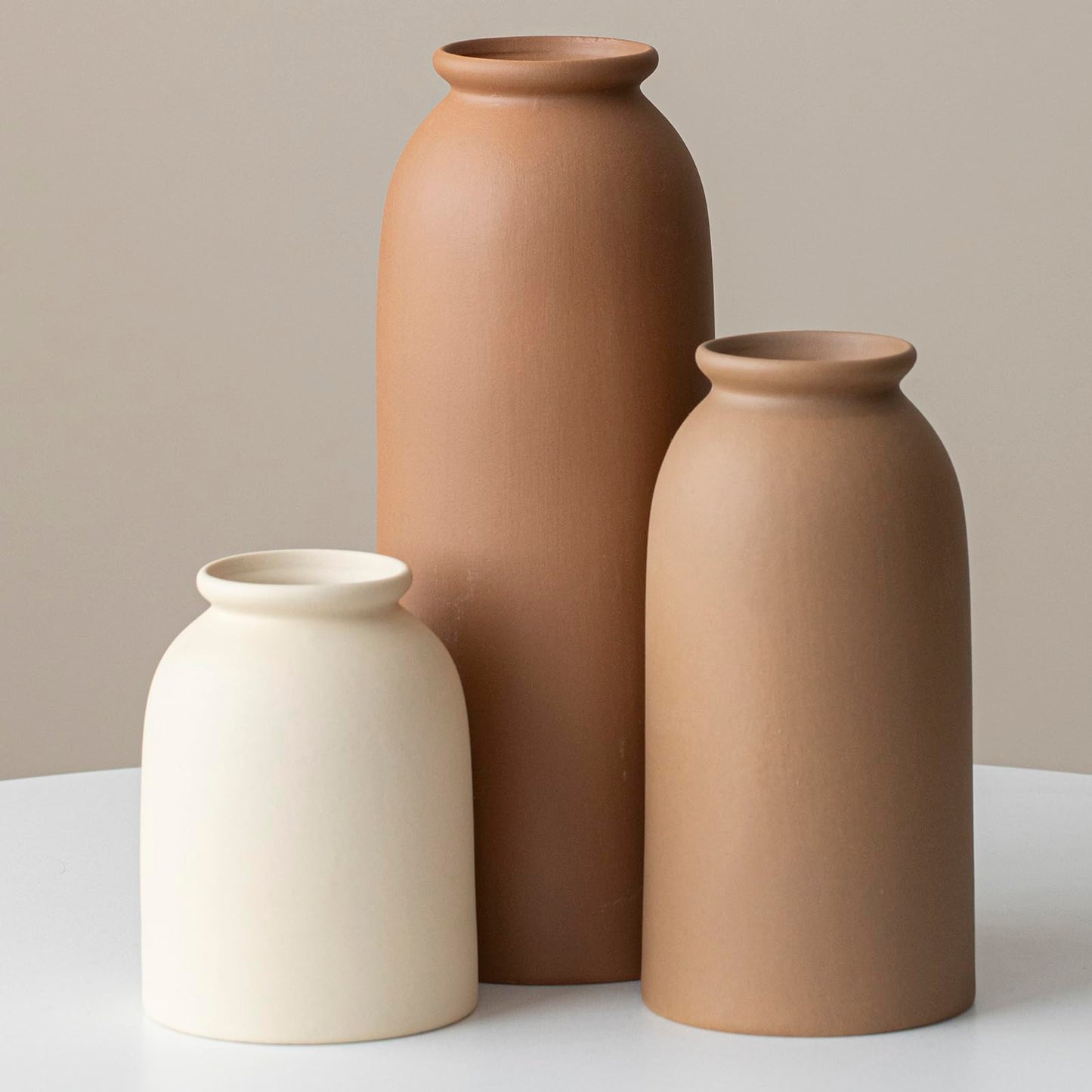 10.4" White Nordic Boho Ceramic Vase Set of 3 for Farmhouse Home Decor