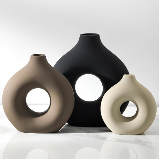Vanselia Ceramic Vase Home Table Decor - Flower Vases Set of 3 Small Living Room Centerpiece Decorations for Shelf Bedroom Office Kitchen Dining Desk Modern Aesthetic Farmhouse Decorative (Classic)