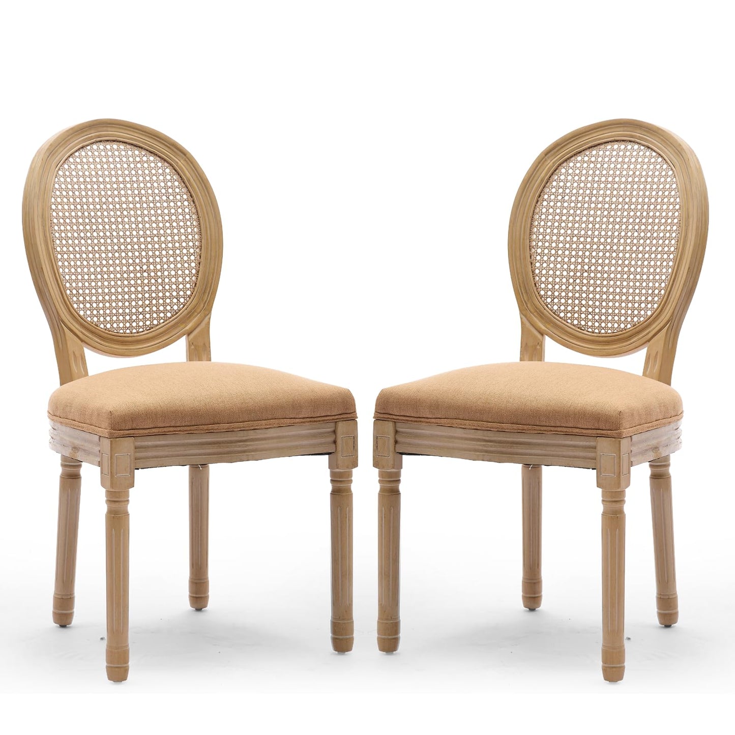 Rattan Dining Chairs Set of 4, French Country Cane Back Upholstered Kitchen Chairs, Solid Wood Farmhouse Side Chairs, Beige
