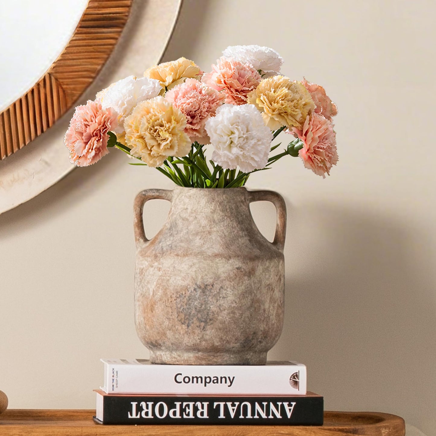 Mitt&Ditt Ceramic Flower Vase with Handles, 11 inch Tall Off-White Vase, Large Decorative Terracotta Vases, Farmhouse Rustic Pottery Vases for Home Decor, Living Room, Table