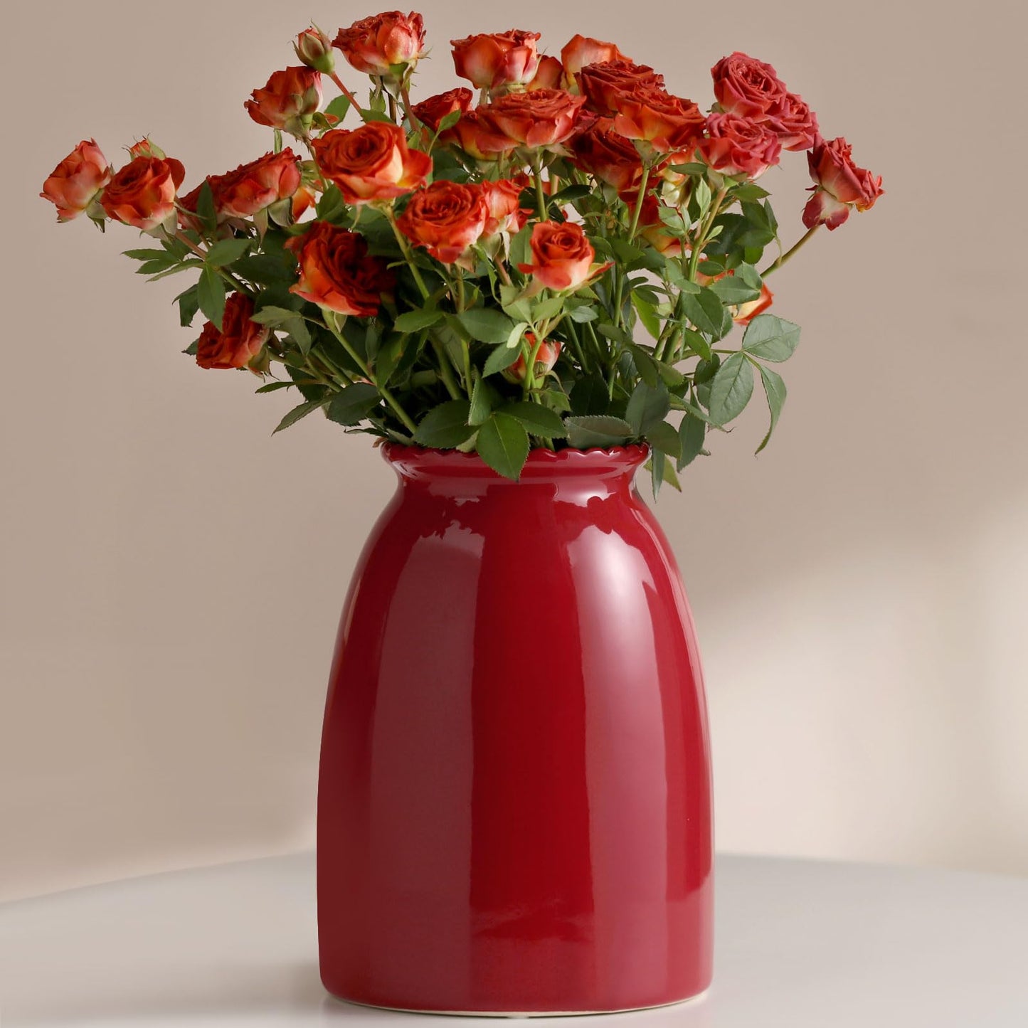hjn White Flower Vase- Ceramic Vase for Decor, White vase for Flowers, Modern Vases for Living Room/Home Decor Accents/Entryway/Mantel/Bookshel