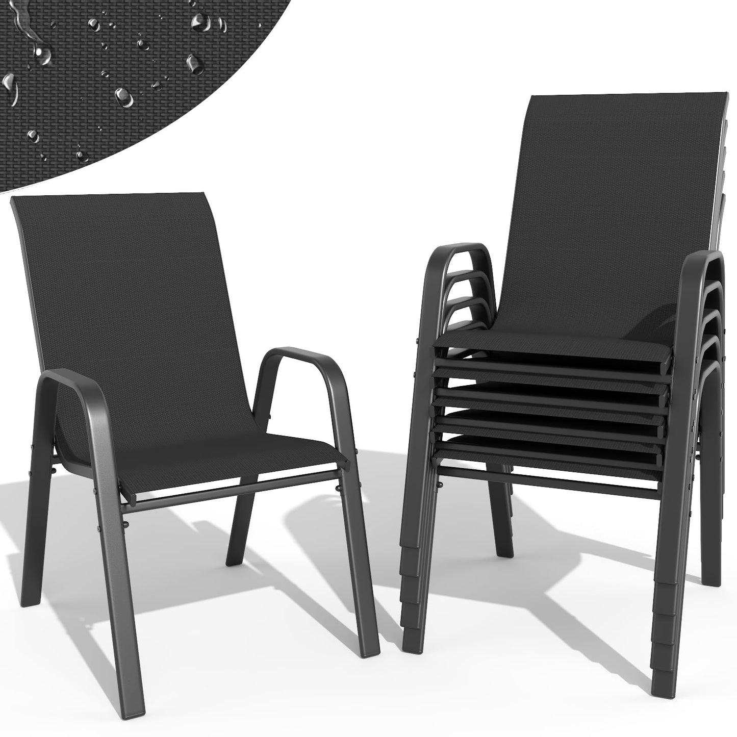 Patio Dining Chairs Set of 4 Outdoor Stackable Dining Chairs for All Weather 350lbs Capacity Heavy Duty Textilene Fabric Rustproof Metal Frame Patio Furniture for Backyard Garden Poolside (Brown)