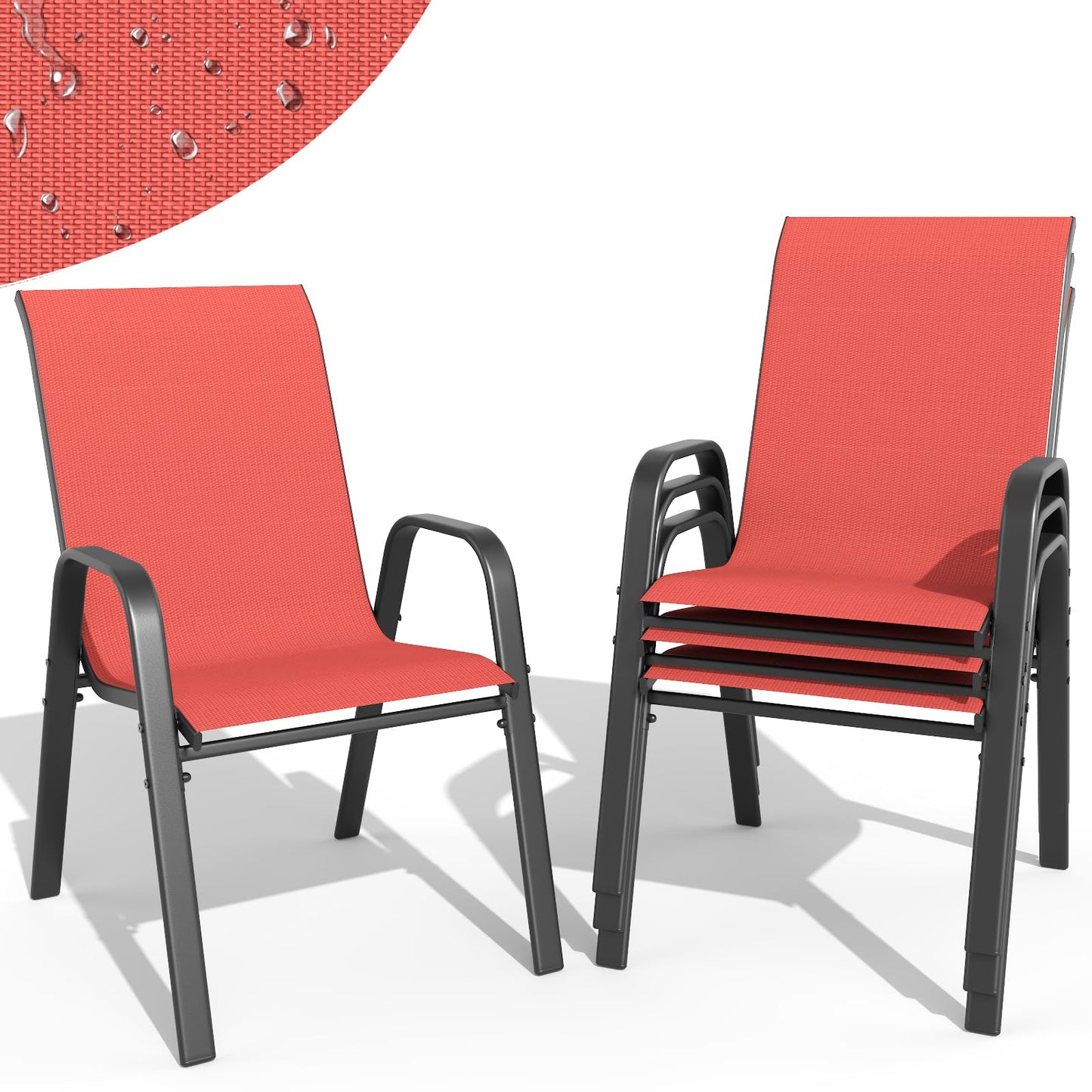 Patio Dining Chairs Set of 4 Outdoor Stackable Dining Chairs for All Weather 350lbs Capacity Heavy Duty Textilene Fabric Rustproof Metal Frame Patio Furniture for Backyard Garden Poolside (Brown)