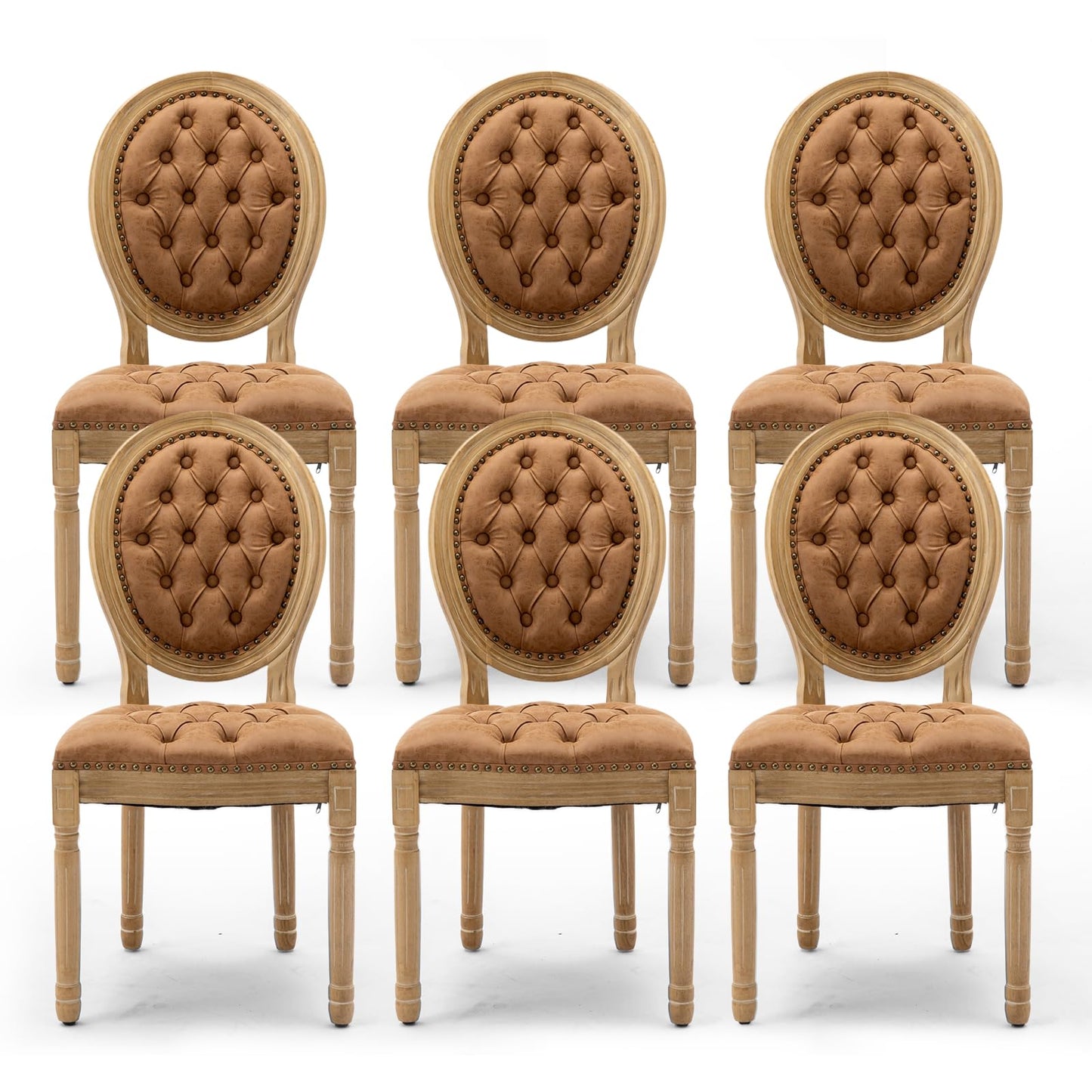 Rattan Dining Chairs Set of 4, French Country Cane Back Upholstered Kitchen Chairs, Solid Wood Farmhouse Side Chairs, Beige