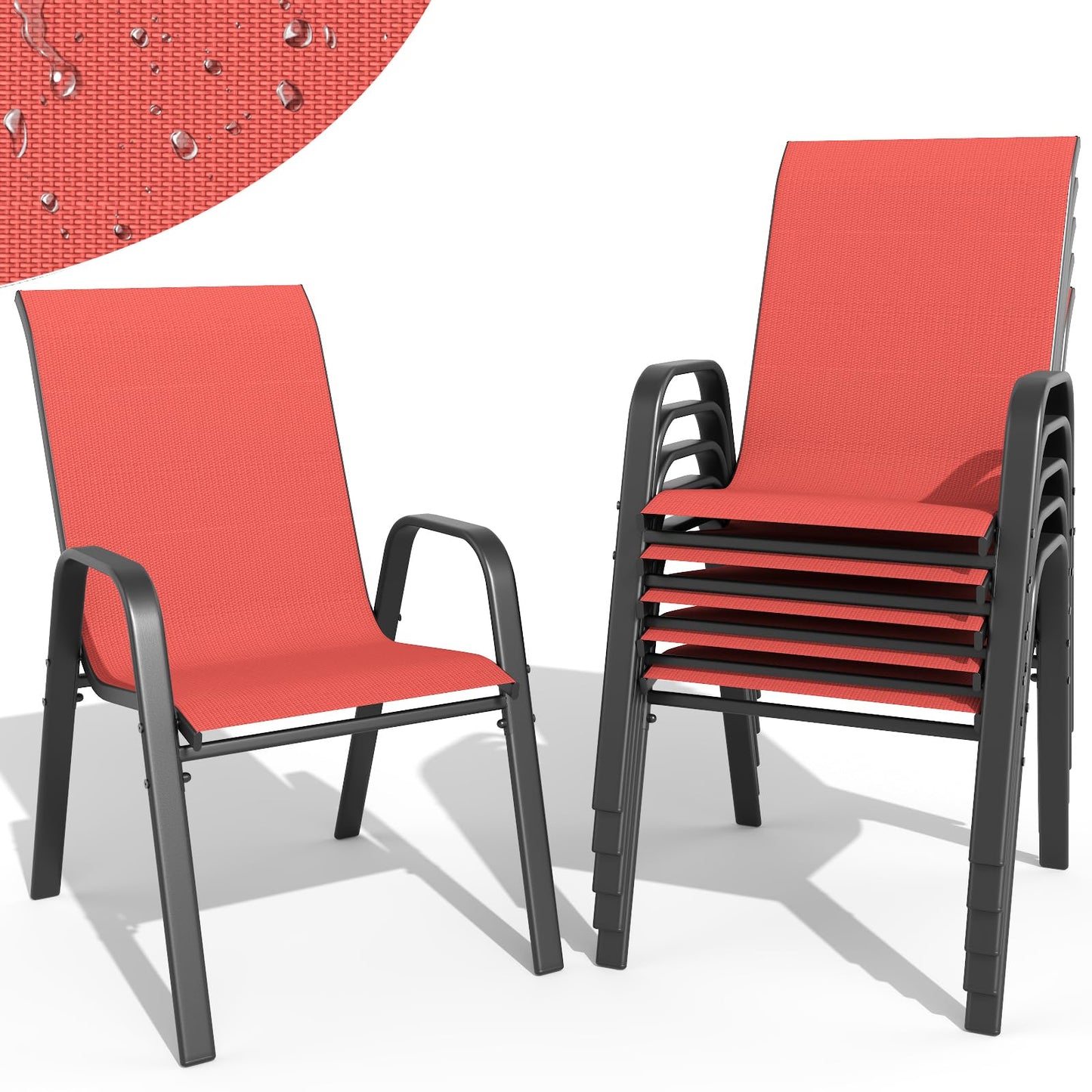 Patio Dining Chairs Set of 4 Outdoor Stackable Dining Chairs for All Weather 350lbs Capacity Heavy Duty Textilene Fabric Rustproof Metal Frame Patio Furniture for Backyard Garden Poolside (Brown)