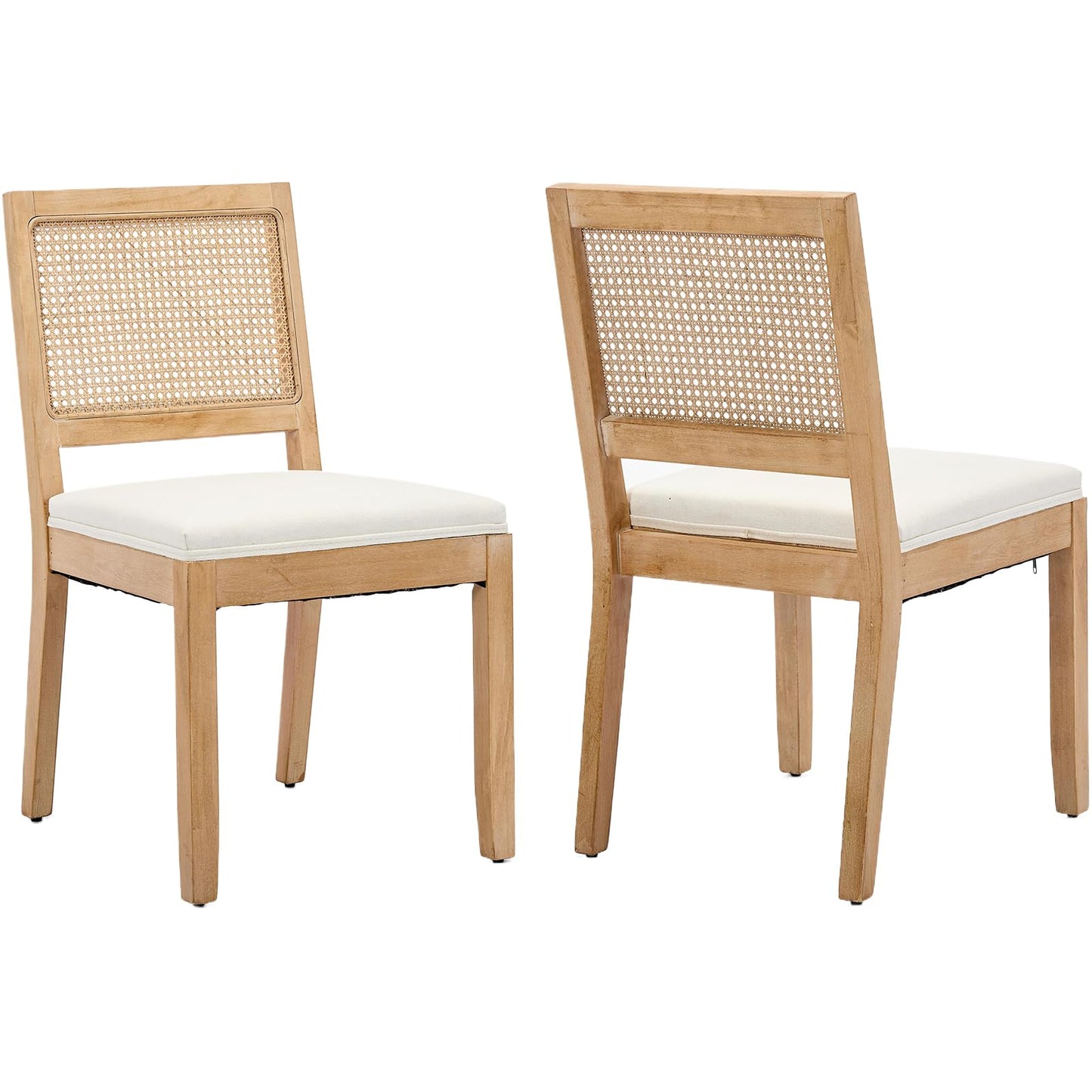French Country Dining Chairs Set of 6, Ivory Boho Style Woven Back Kitchen Chairs, Linen Upholstered Seats with Wood Legs for Kitchen & Dining Room, Sillas de Comedor (Beige, 6Pcs)