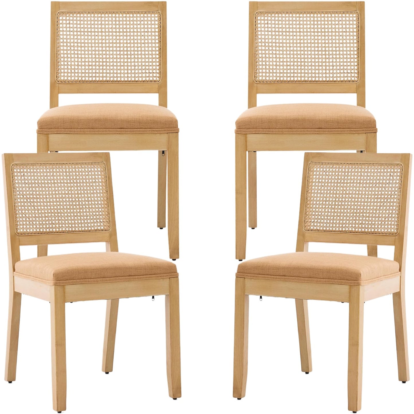 French Country Dining Chairs Set of 6, Ivory Boho Style Woven Back Kitchen Chairs, Linen Upholstered Seats with Wood Legs for Kitchen & Dining Room, Sillas de Comedor (Beige, 6Pcs)
