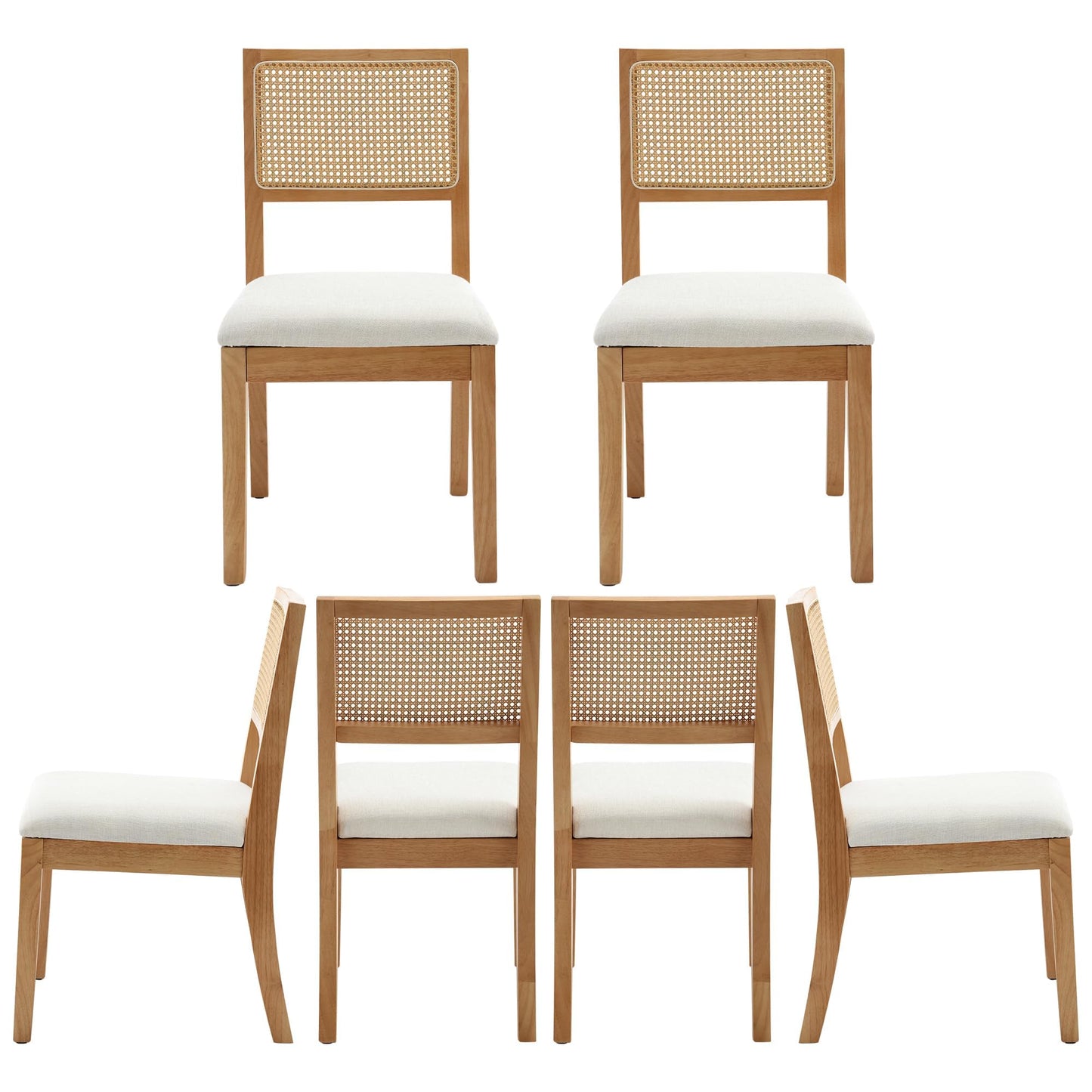 Westice Rattan Dining Chairs Set of 4, Farmhouse Natural Dining Room Chairs with Upholstered Cushion, Wood Armless Chairs for Kitchen/Restaurant