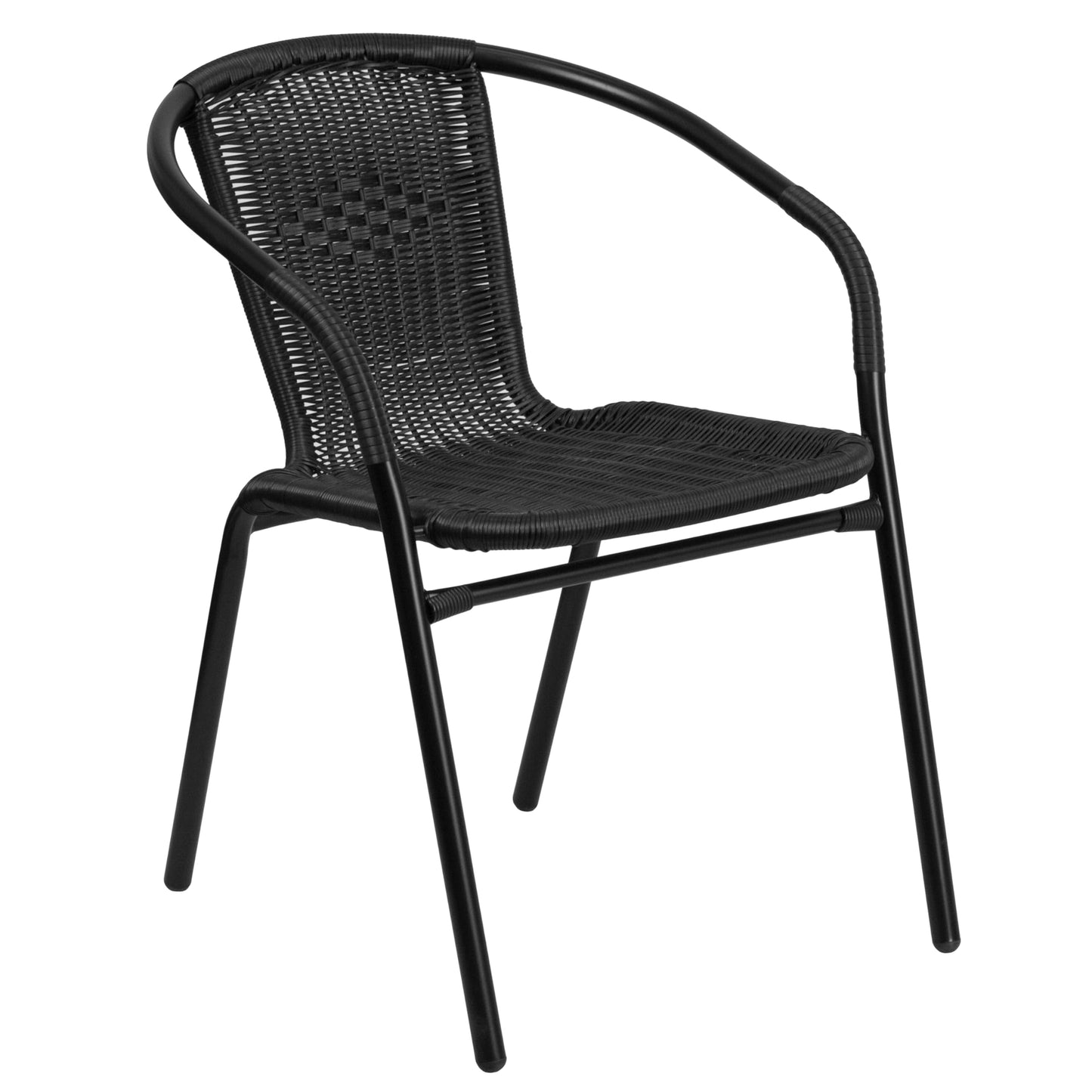 Flash Furniture Lila Modern Rattan Indoor/Outdoor Stackable Dining Chairs, Stacking Rattan Bistro Chairs for Patio or Restaurant, Set of 4, Brown
