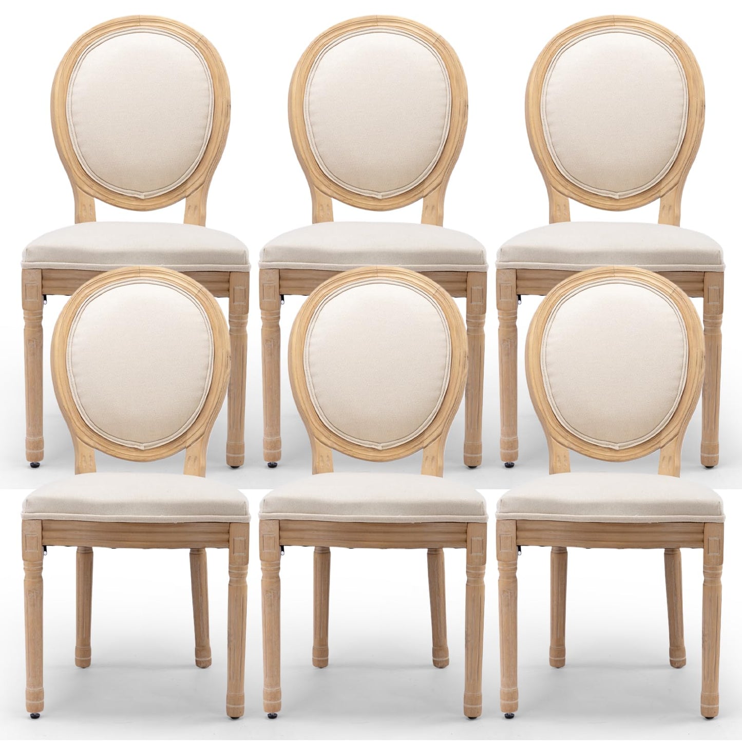 Rattan Dining Chairs Set of 4, French Country Cane Back Upholstered Kitchen Chairs, Solid Wood Farmhouse Side Chairs, Beige