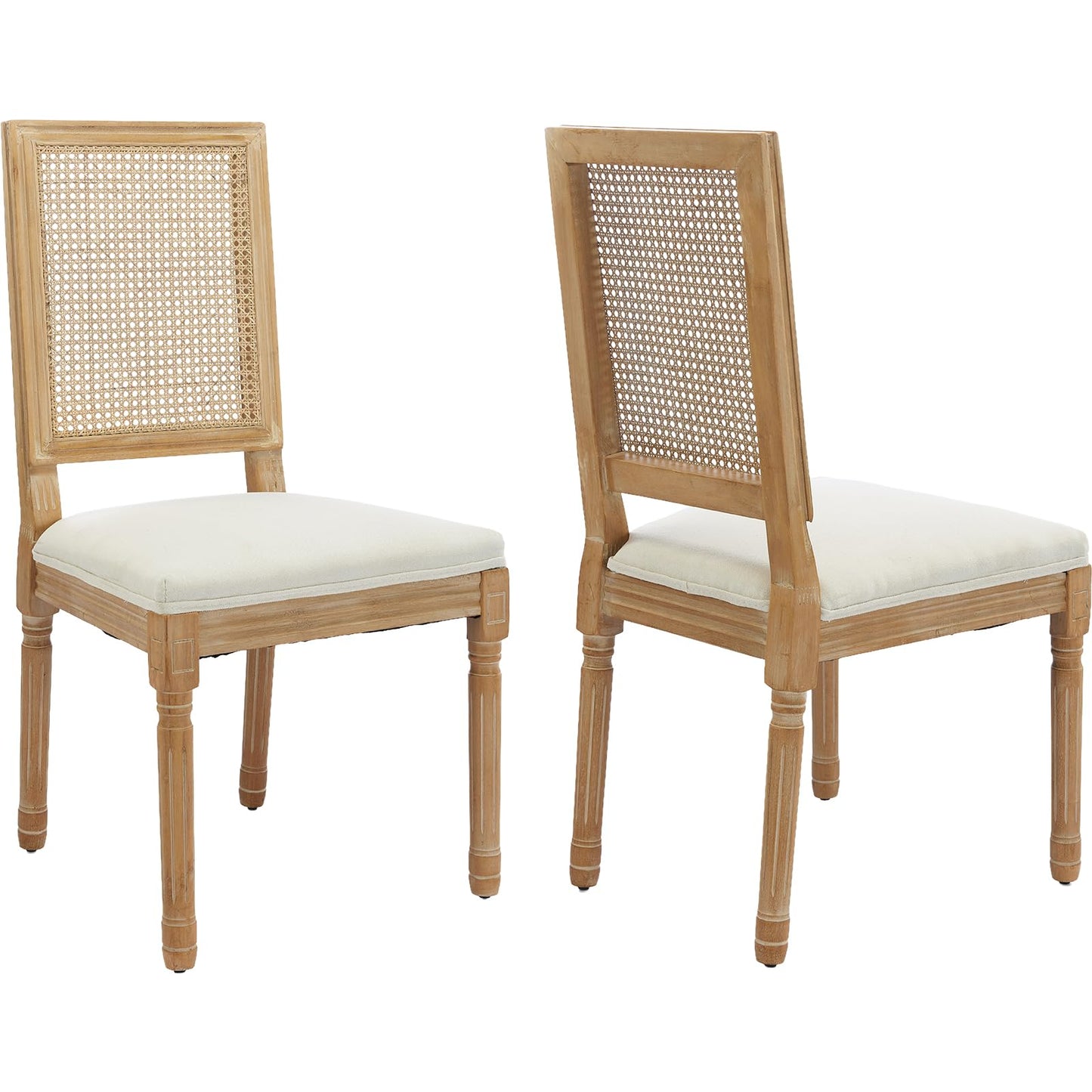 French Country Dining Chairs Set of 6, Ivory Boho Style Woven Back Kitchen Chairs, Linen Upholstered Seats with Wood Legs for Kitchen & Dining Room, Sillas de Comedor (Beige, 6Pcs)