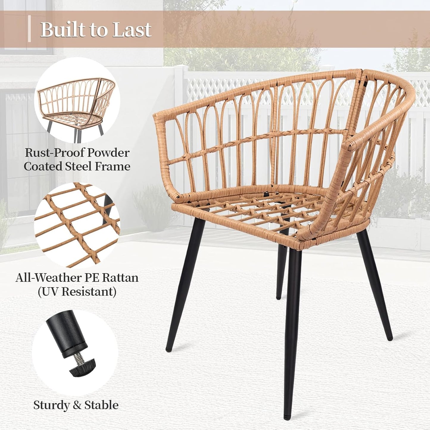 3 Piece Patio Furniture Set, All-Weather Wicker Outdoor Furniture, Steel Frame Balcony Set with Glass Table, Patio Set for Porch Backyard
