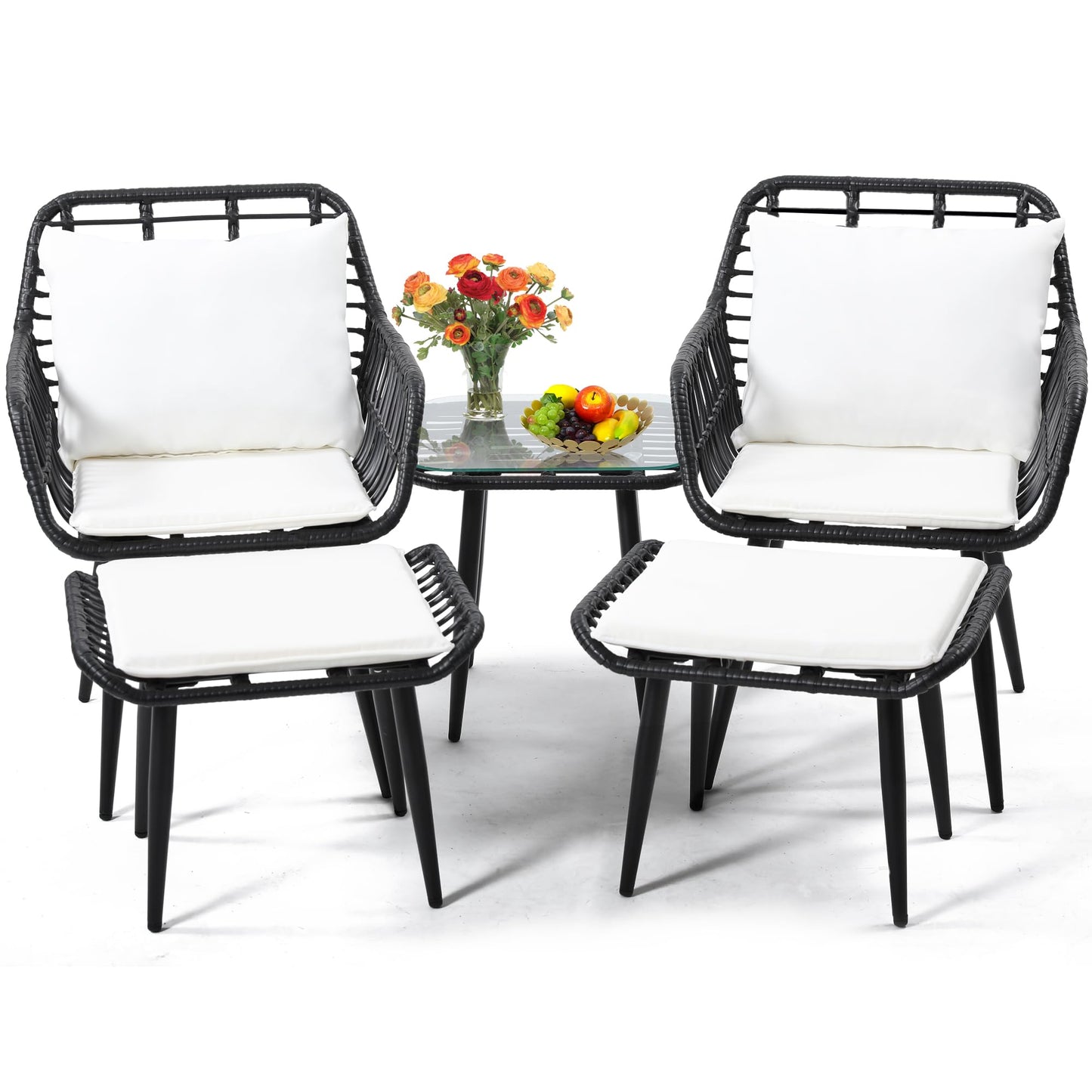 KROFEM 3 Piece Wicker Patio Bistro Furniture Set, Includes 2 Rattan Chairs and Glass Top Table, Ideal for Porch, Outdoor, Backyard, Apartment, Balcony, Natural