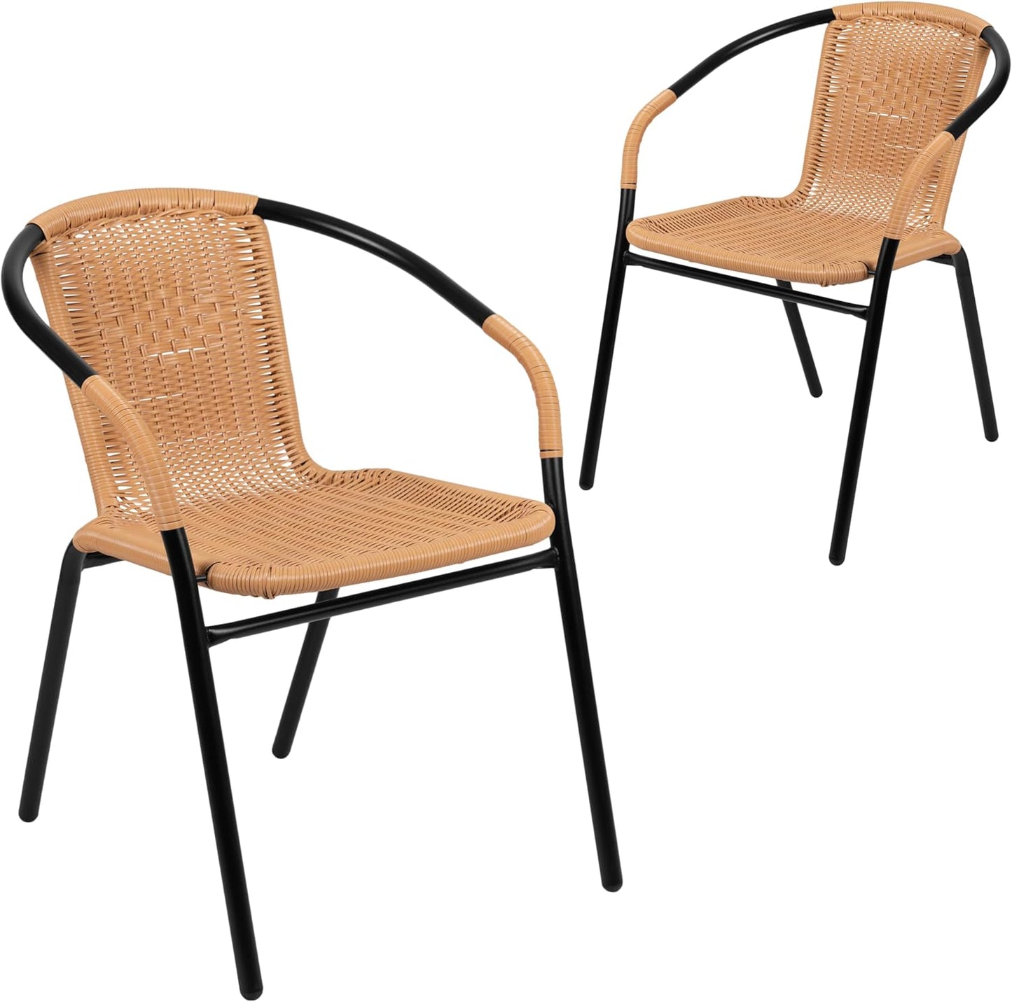 BizChair 2 Pack Beige Rattan Indoor-Outdoor Restaurant Stack Chair