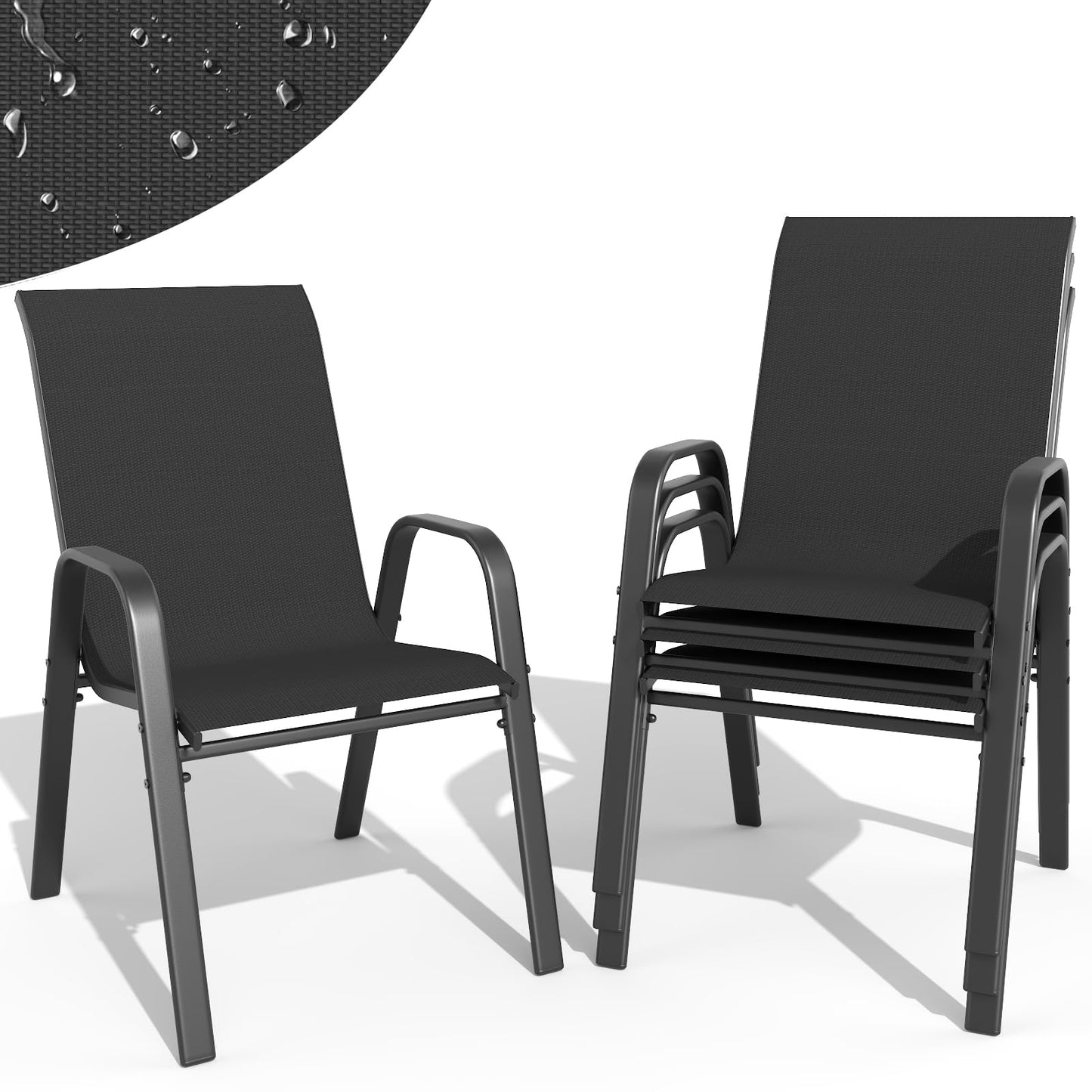 Patio Dining Chairs Set of 4 Outdoor Stackable Dining Chairs for All Weather 350lbs Capacity Heavy Duty Textilene Fabric Rustproof Metal Frame Patio Furniture for Backyard Garden Poolside (Brown)
