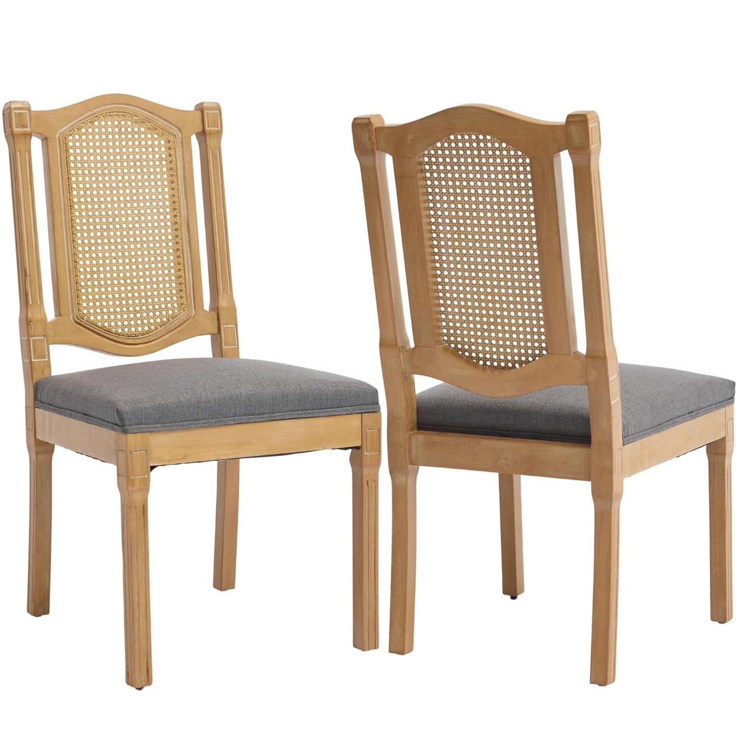 French Country Dining Chairs Set of 6, Ivory Boho Style Woven Back Kitchen Chairs, Linen Upholstered Seats with Wood Legs for Kitchen & Dining Room, Sillas de Comedor (Beige, 6Pcs)