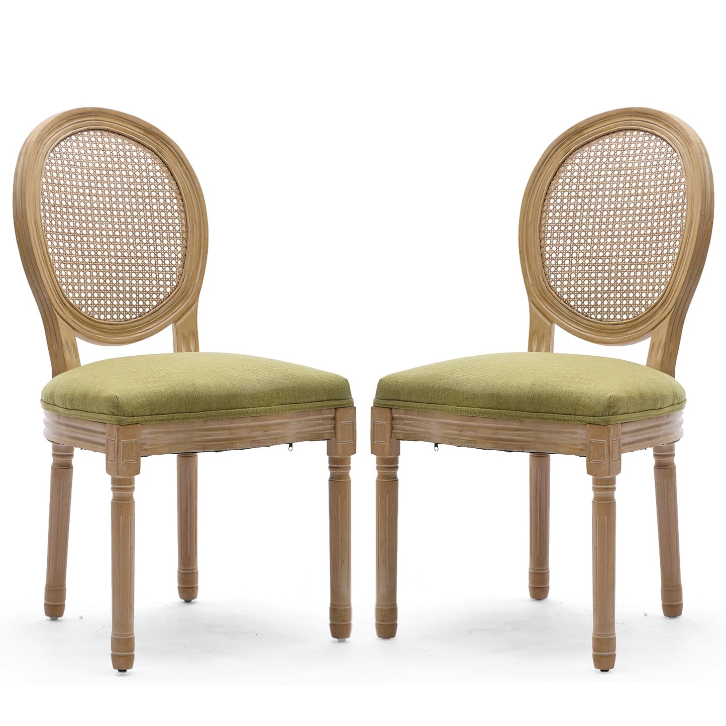 Rattan Dining Chairs Set of 4, French Country Cane Back Upholstered Kitchen Chairs, Solid Wood Farmhouse Side Chairs, Beige