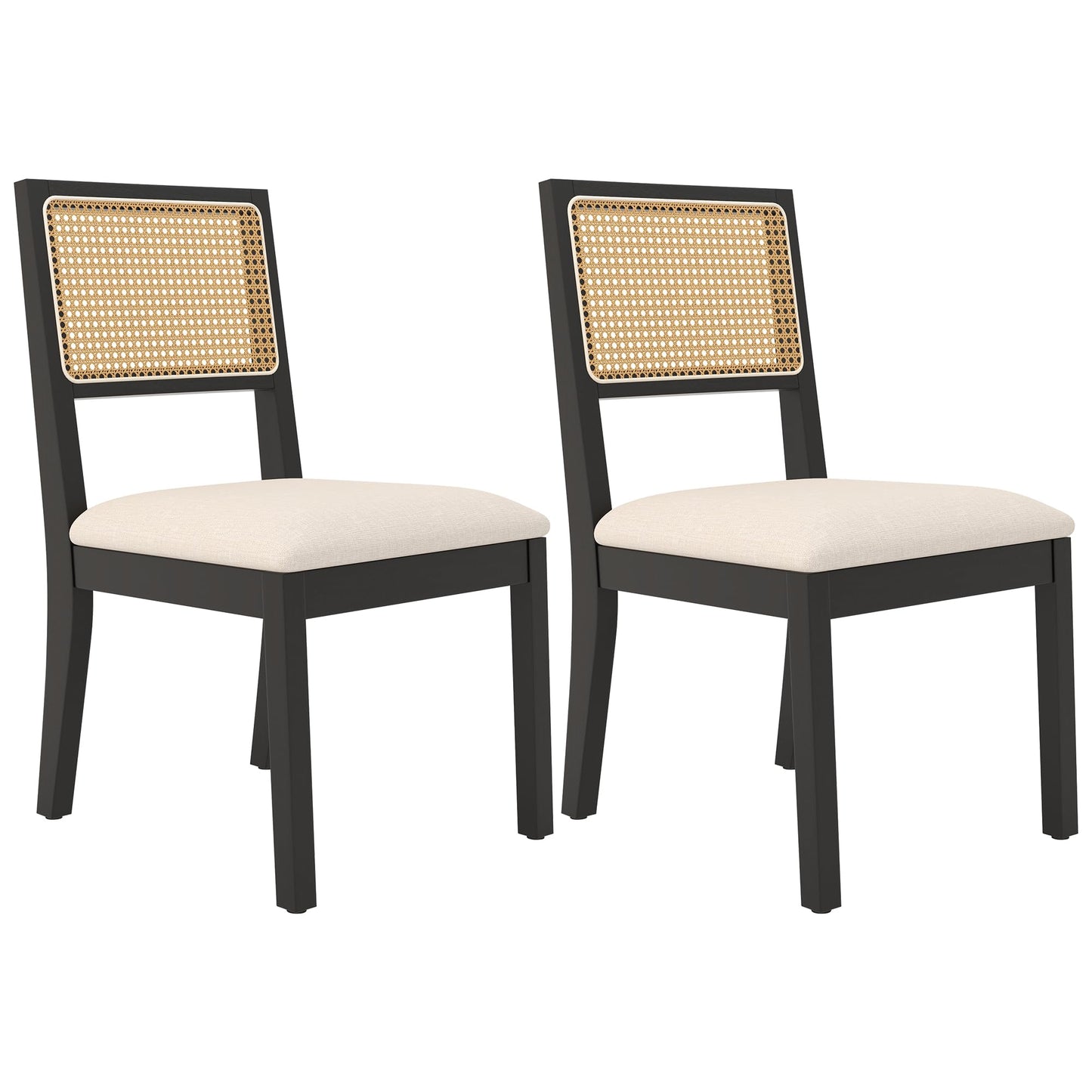 Westice Rattan Dining Chairs Set of 4, Farmhouse Natural Dining Room Chairs with Upholstered Cushion, Wood Armless Chairs for Kitchen/Restaurant