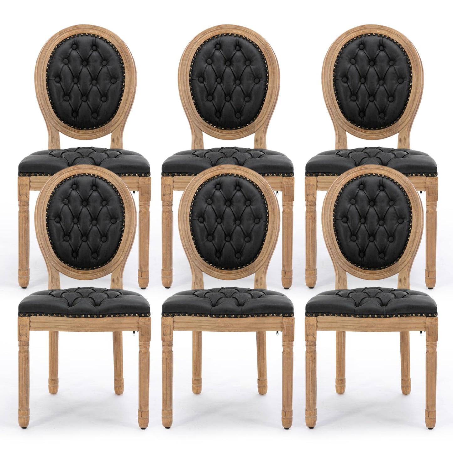 Rattan Dining Chairs Set of 4, French Country Cane Back Upholstered Kitchen Chairs, Solid Wood Farmhouse Side Chairs, Beige