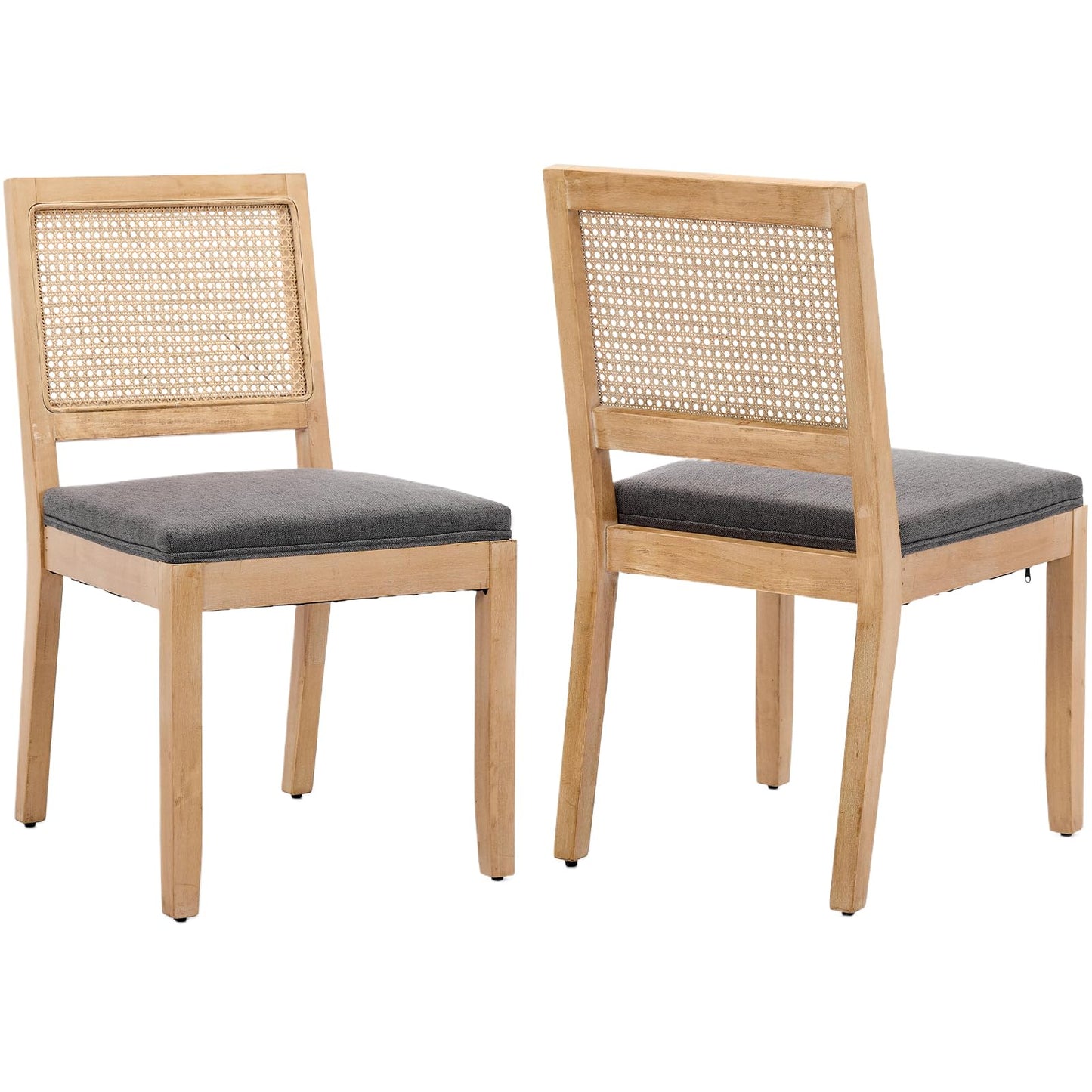French Country Dining Chairs Set of 6, Ivory Boho Style Woven Back Kitchen Chairs, Linen Upholstered Seats with Wood Legs for Kitchen & Dining Room, Sillas de Comedor (Beige, 6Pcs)