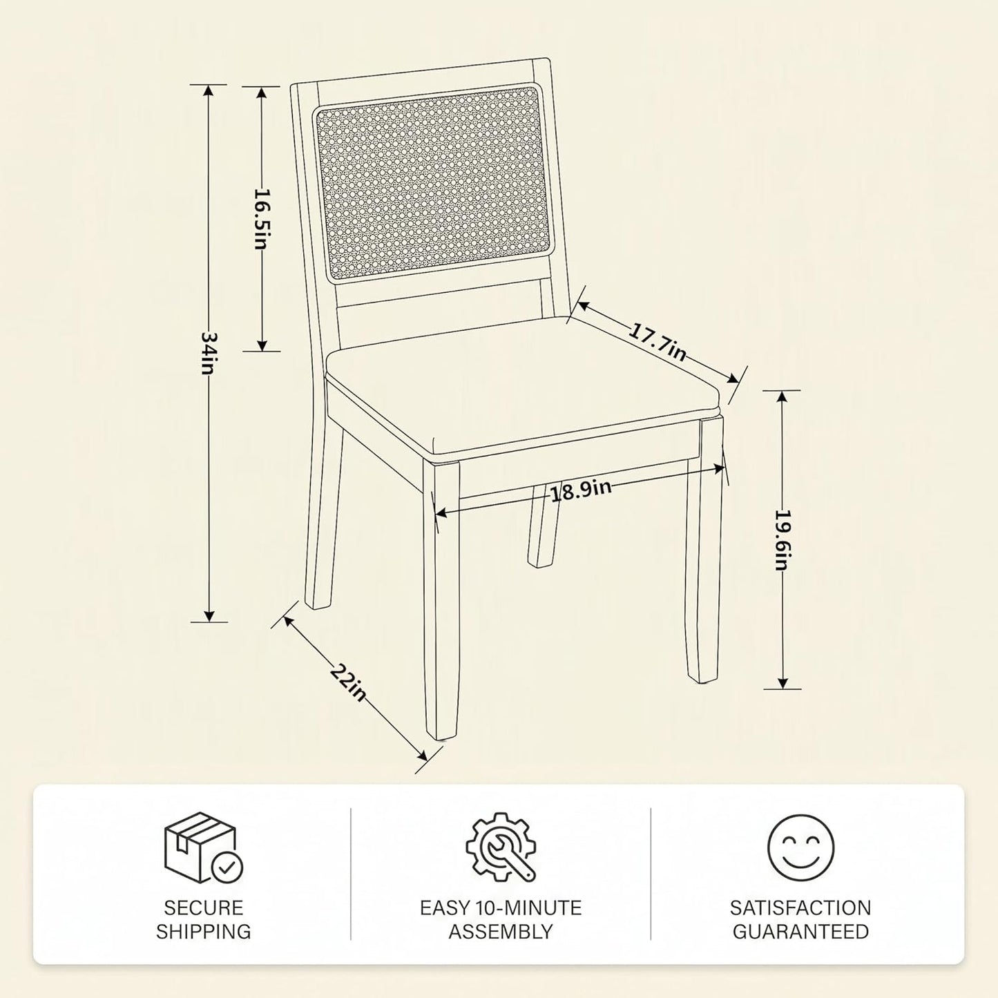 STHOUYN White Rattan Dining Chairs Set of 4 Solid Wood Frame, White Upholstered Seat Kitchen Chairs for Dining Room, Mid Century Modern Farmhouse Style, Comfortable Padded with Natural Finish
