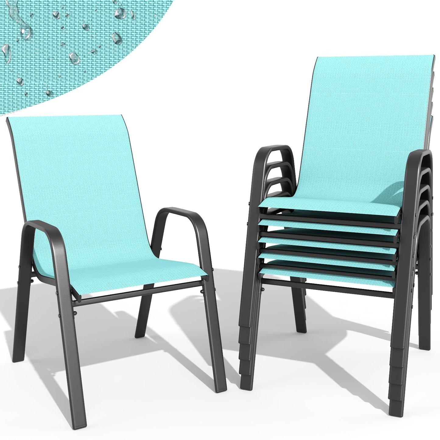 Patio Dining Chairs Set of 4 Outdoor Stackable Dining Chairs for All Weather 350lbs Capacity Heavy Duty Textilene Fabric Rustproof Metal Frame Patio Furniture for Backyard Garden Poolside (Brown)