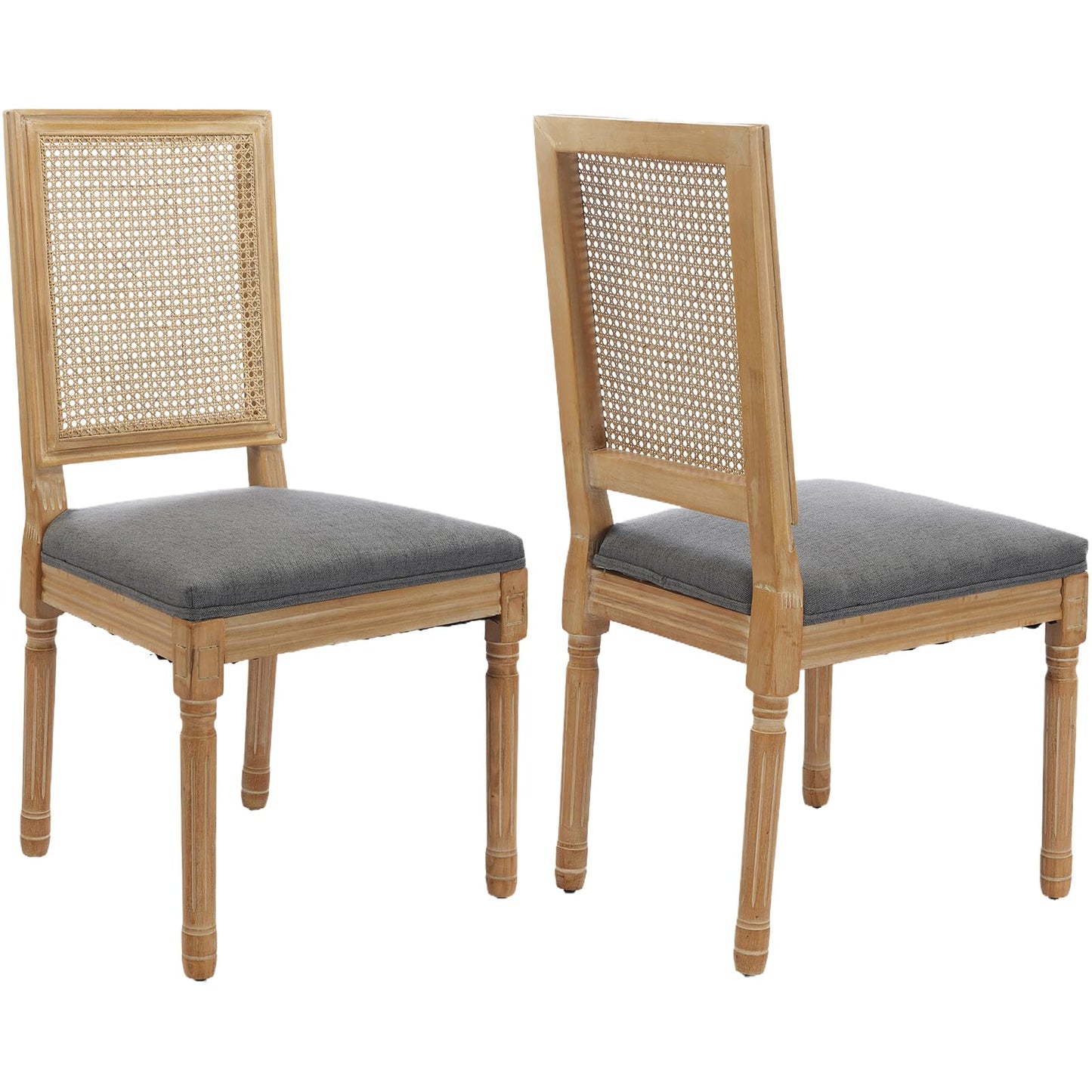 French Country Dining Chairs Set of 6, Ivory Boho Style Woven Back Kitchen Chairs, Linen Upholstered Seats with Wood Legs for Kitchen & Dining Room, Sillas de Comedor (Beige, 6Pcs)