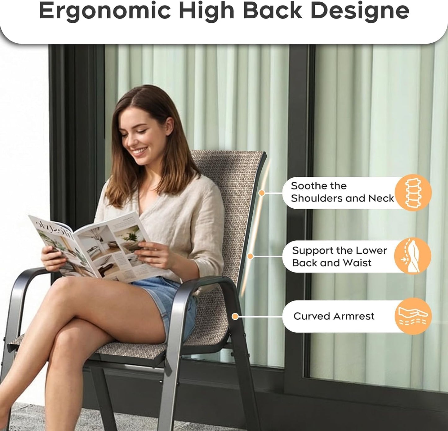 Patio Dining Chairs Set of 4 Outdoor Stackable Dining Chairs for All Weather 350lbs Capacity Heavy Duty Textilene Fabric Rustproof Metal Frame Patio Furniture for Backyard Garden Poolside (Brown)