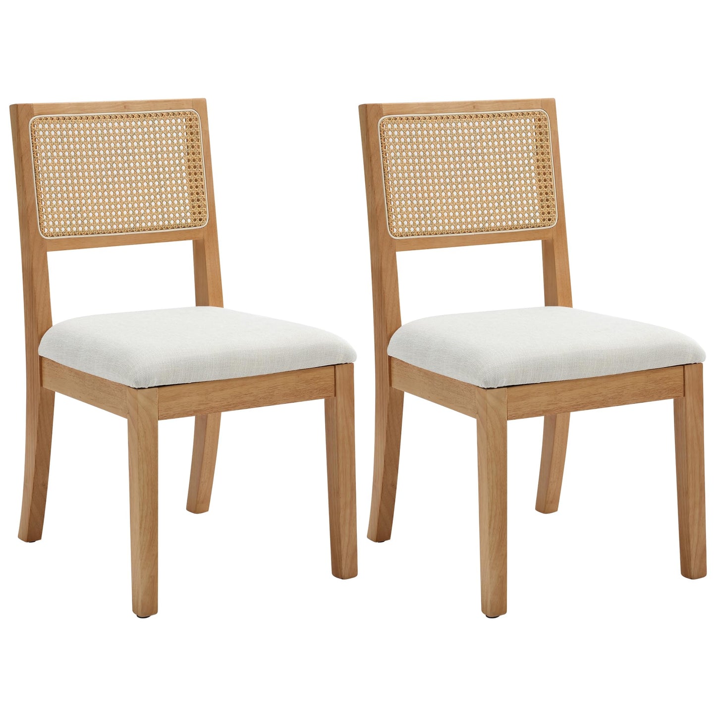 Westice Rattan Dining Chairs Set of 4, Farmhouse Natural Dining Room Chairs with Upholstered Cushion, Wood Armless Chairs for Kitchen/Restaurant
