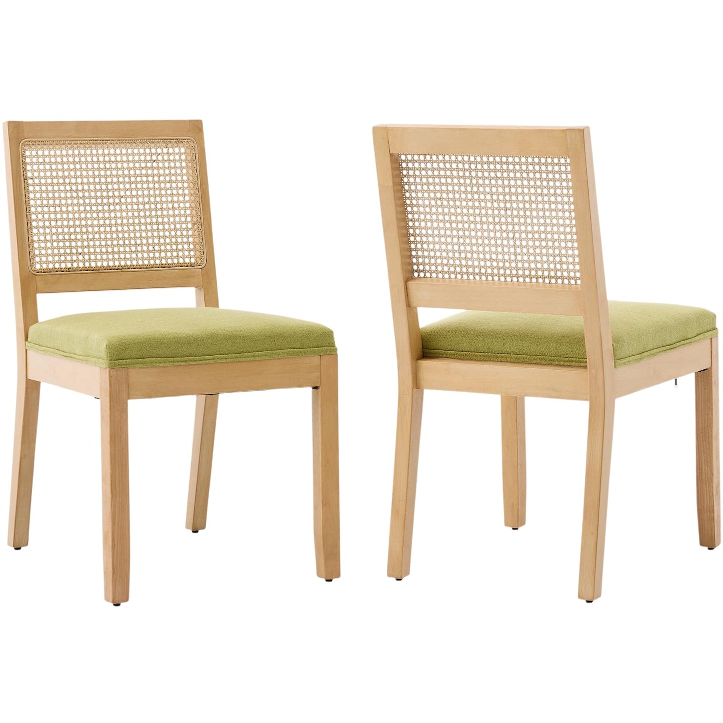 French Country Dining Chairs Set of 6, Ivory Boho Style Woven Back Kitchen Chairs, Linen Upholstered Seats with Wood Legs for Kitchen & Dining Room, Sillas de Comedor (Beige, 6Pcs)