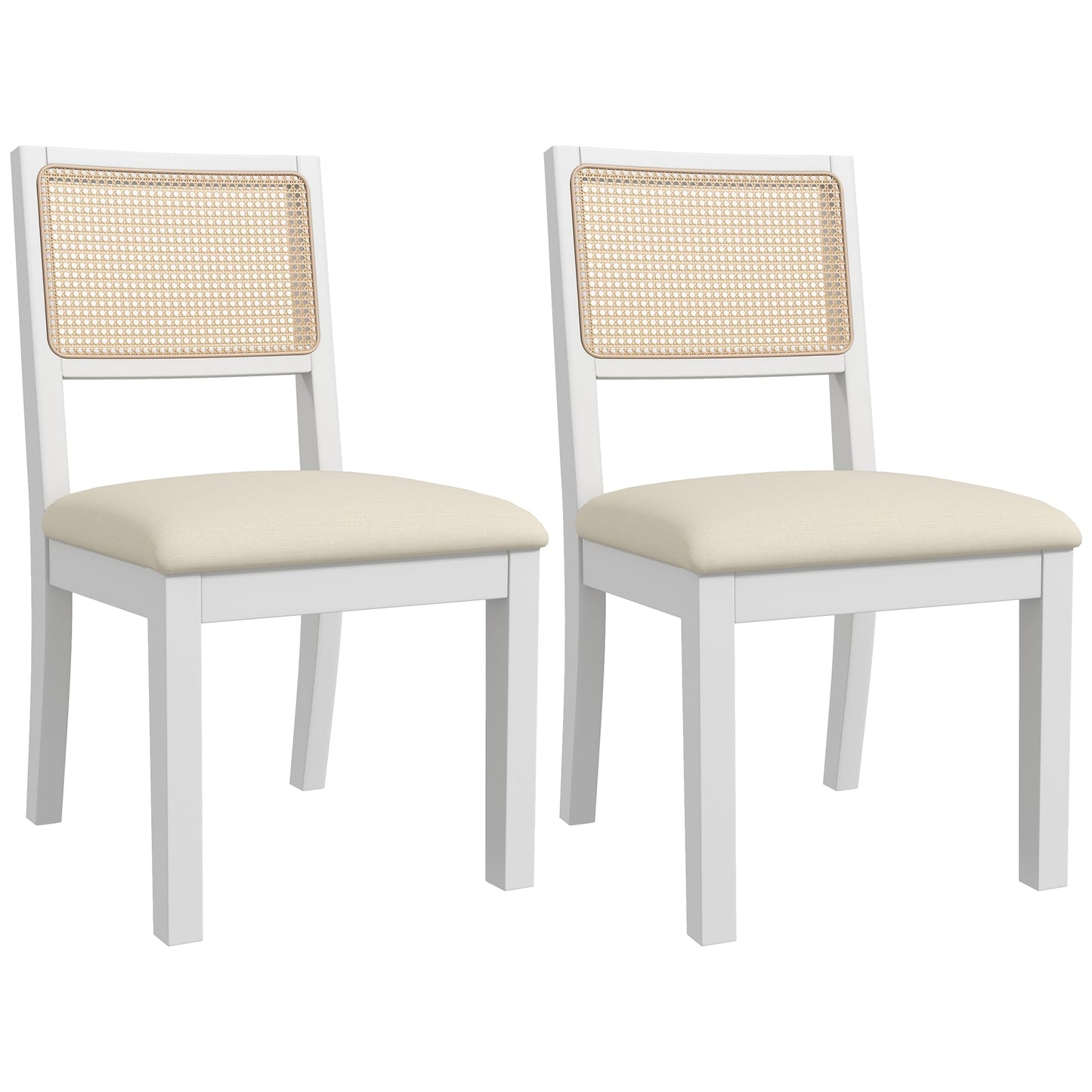 Westice Rattan Dining Chairs Set of 4, Farmhouse Natural Dining Room Chairs with Upholstered Cushion, Wood Armless Chairs for Kitchen/Restaurant